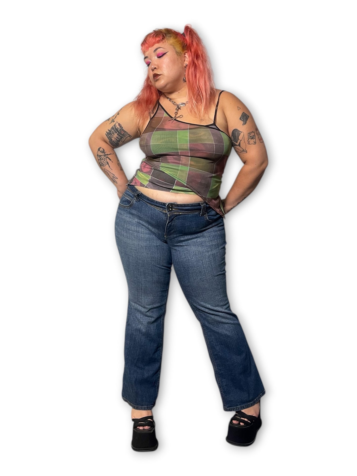 Y2K Medium Wash Low-Rise Flare Jeans (1X)