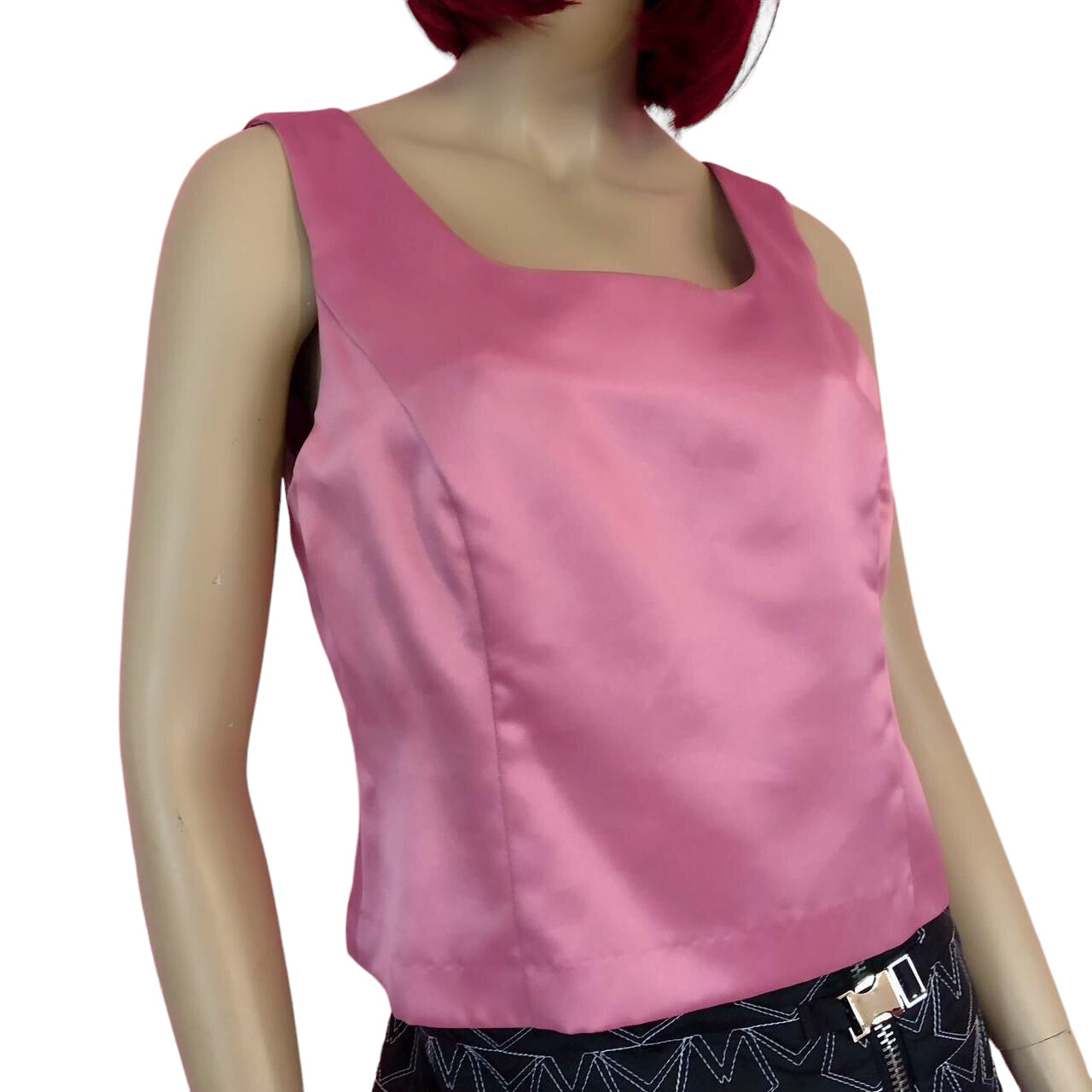 80's Positive Attitude Blush Pink Satin Tank Top (L)
