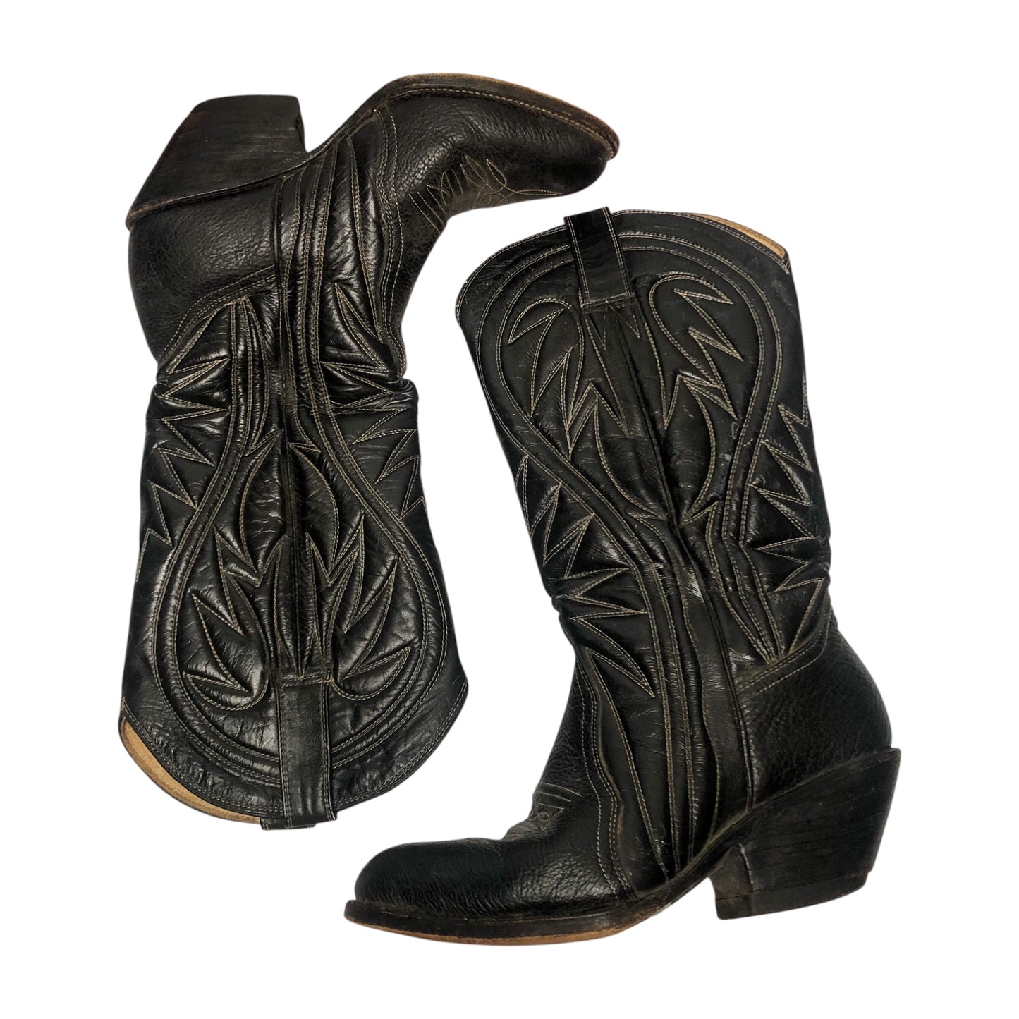 Vintage Artesania Jlaquepaoue Black Leather Cowboy Boots
