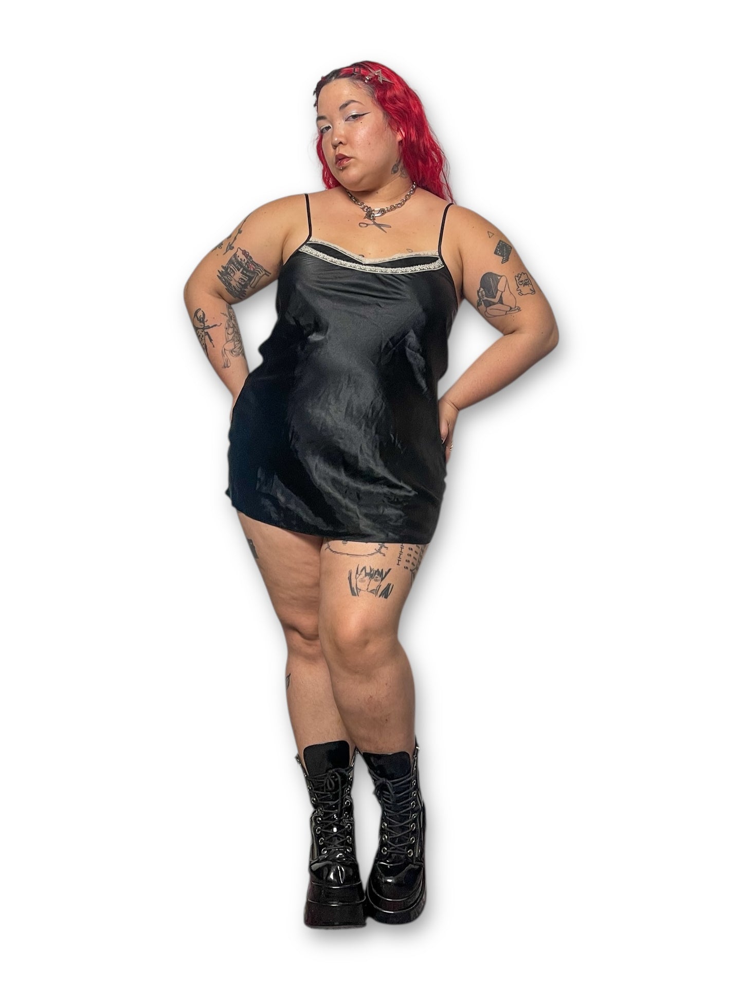 Y2K/Modern Morgan Taylor Black Satin Slip Dress (L)