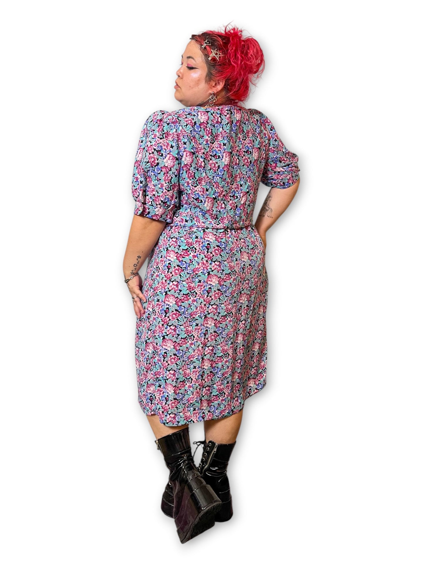 90’s Retro Floral Midi Dress (2X)
