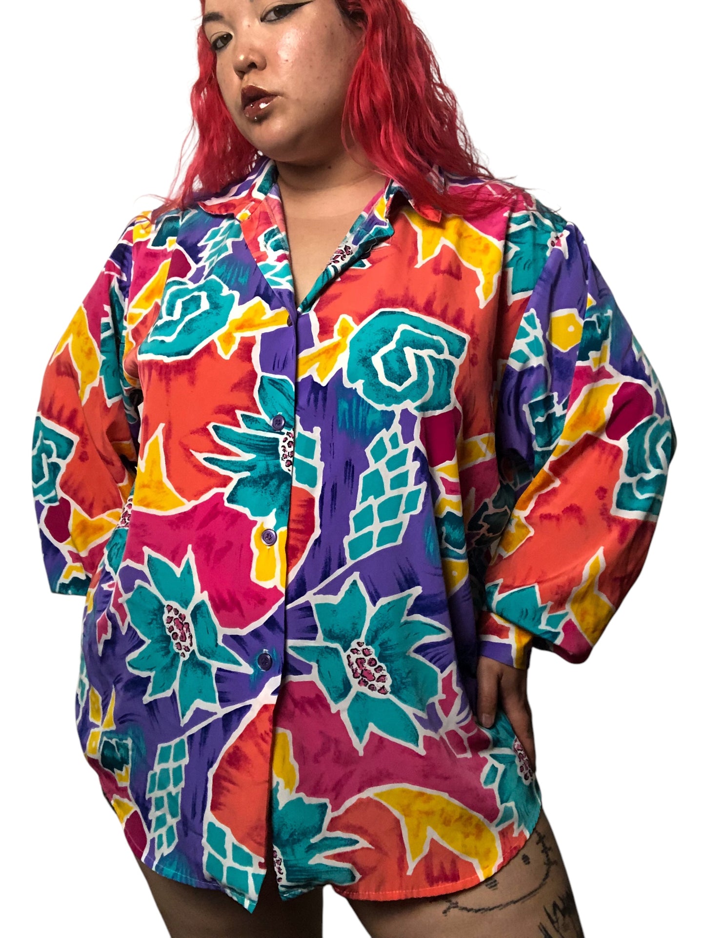 80’s S.G. Sport Colorful Retro Print Blouse (3X)