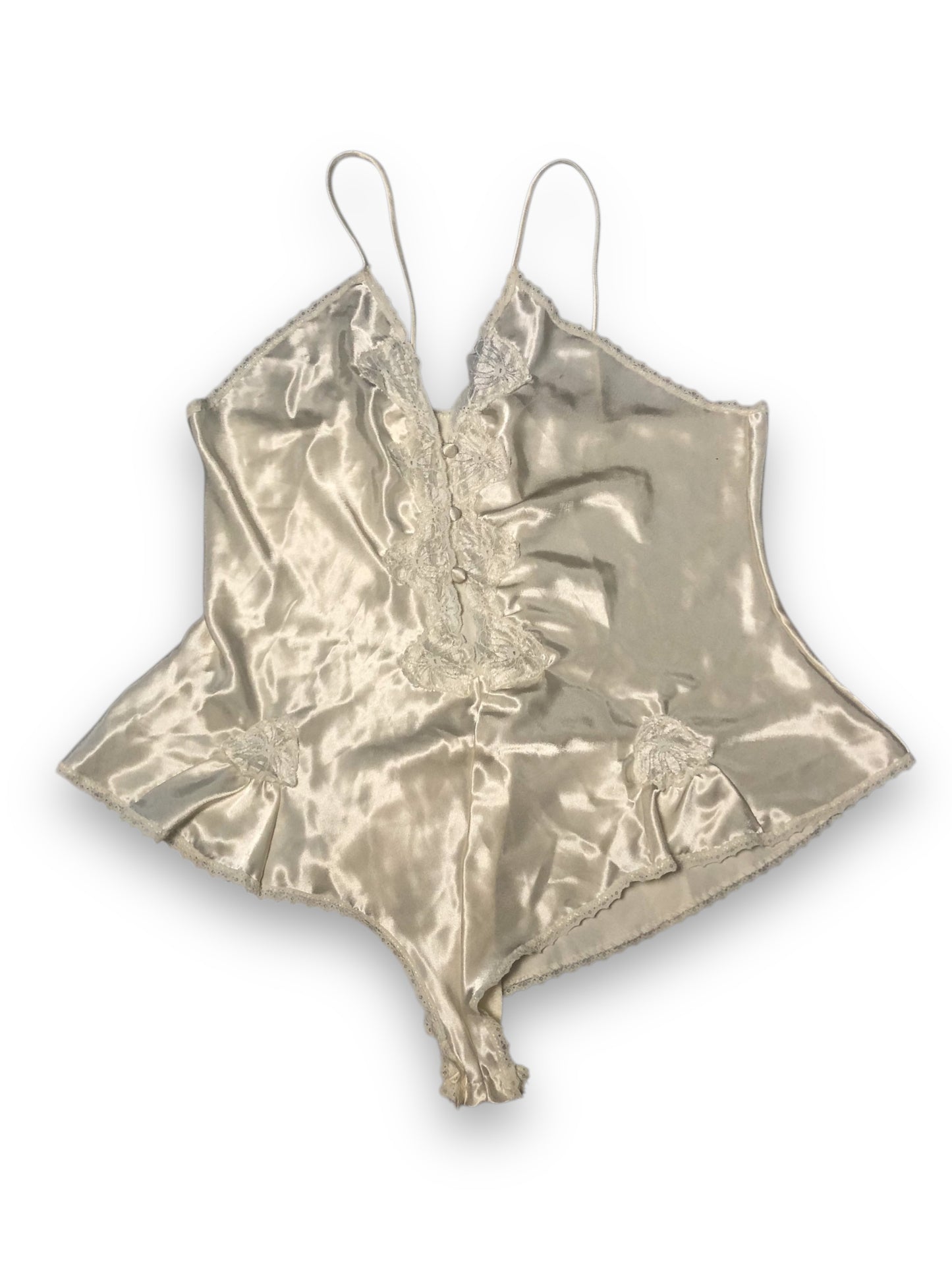 90’s/Y2K White Satin Teddy (L)