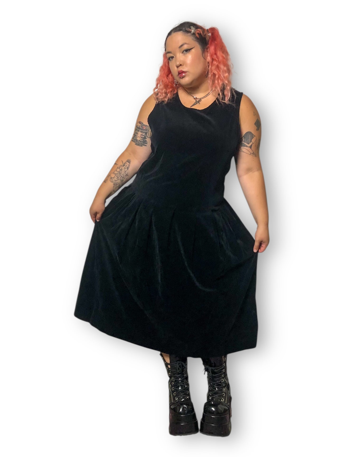 60’s/70’s Bechamel Black Velvet Midi Dress (XL)