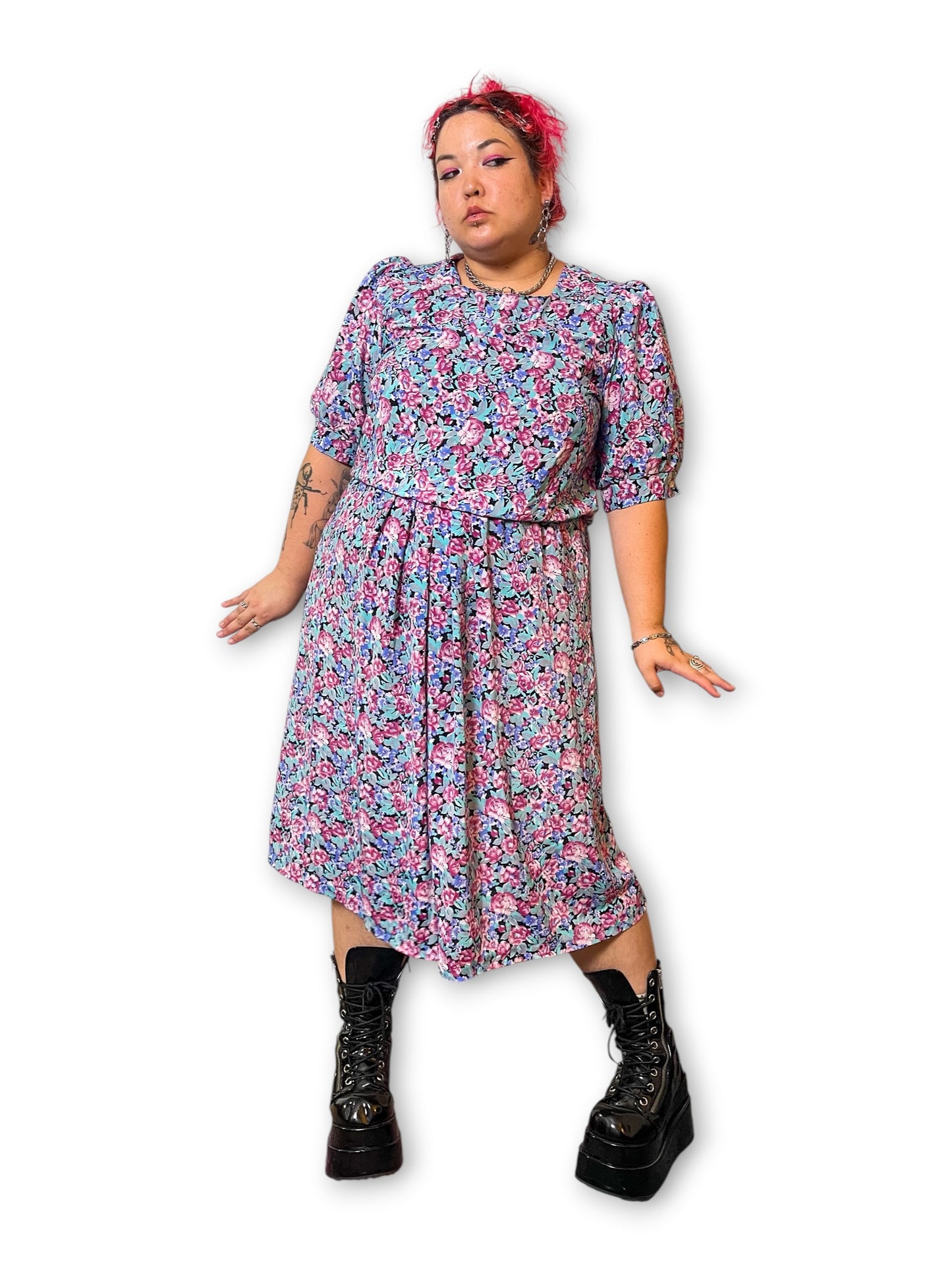 90’s Retro Floral Midi Dress (2X)