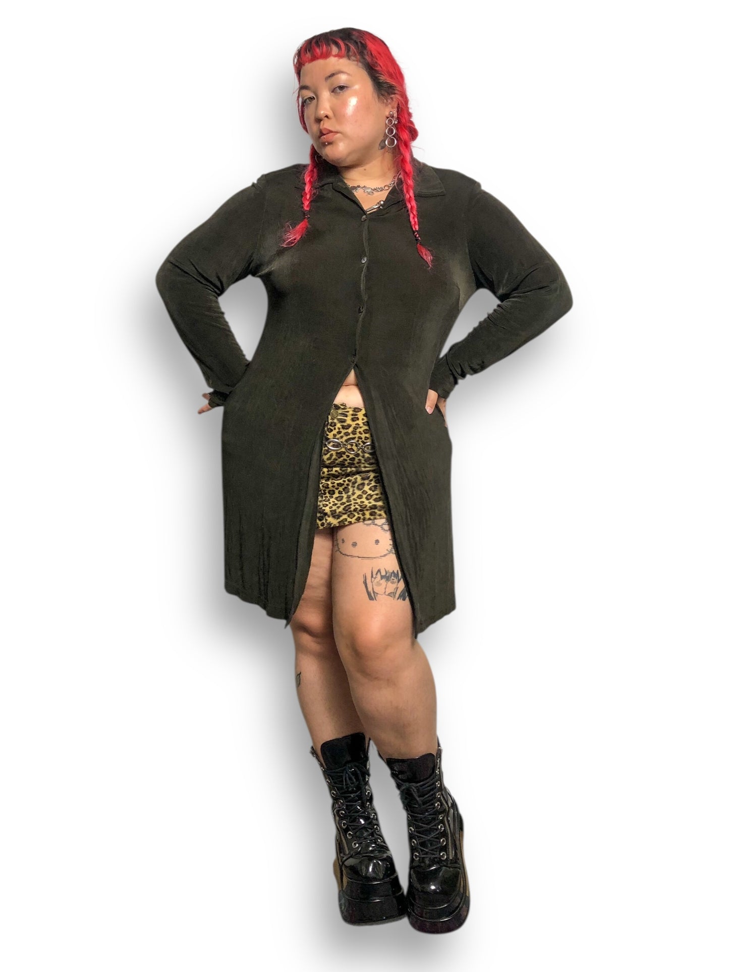 90’s Ronni Nicole II by Ouida Olive Green Slinky Cardigan (L/XL)