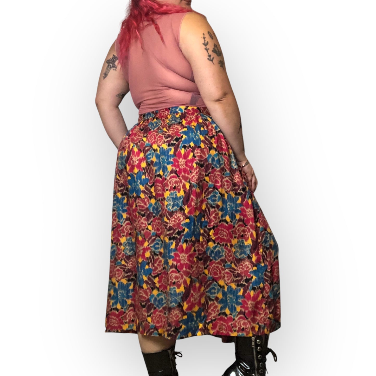 80’s Charter Club Colorful Floral Watercolor Print Skirt (2X)