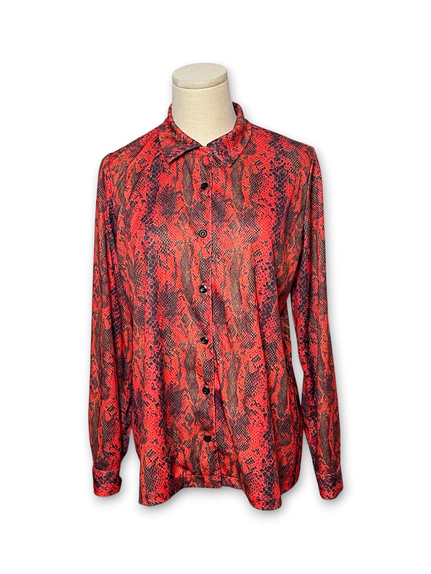 90’s Red Snake Print Button Down Shirt (L/XL)