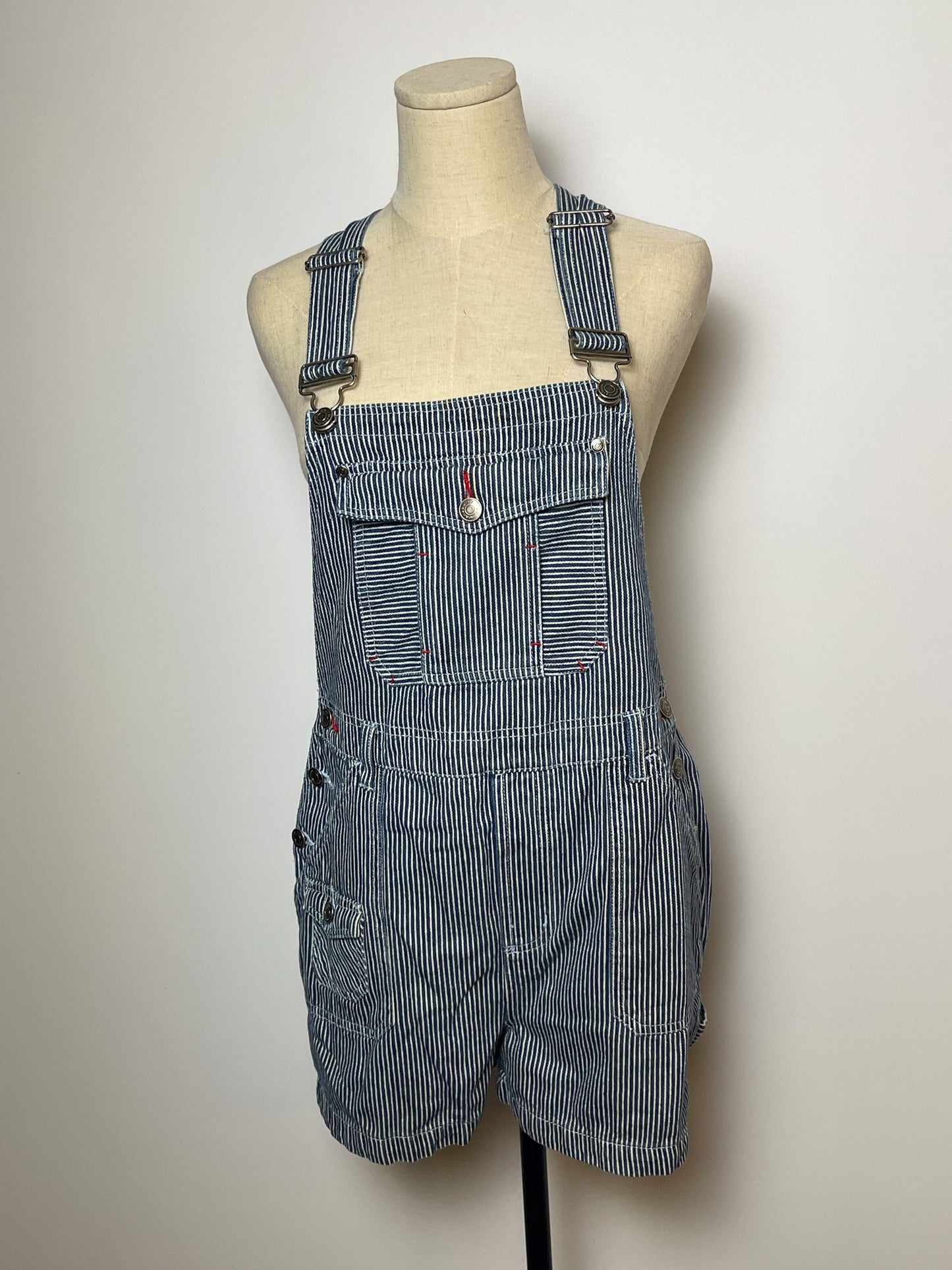 90’s/Y2K Railroad Stripe Overall Shorts (M)