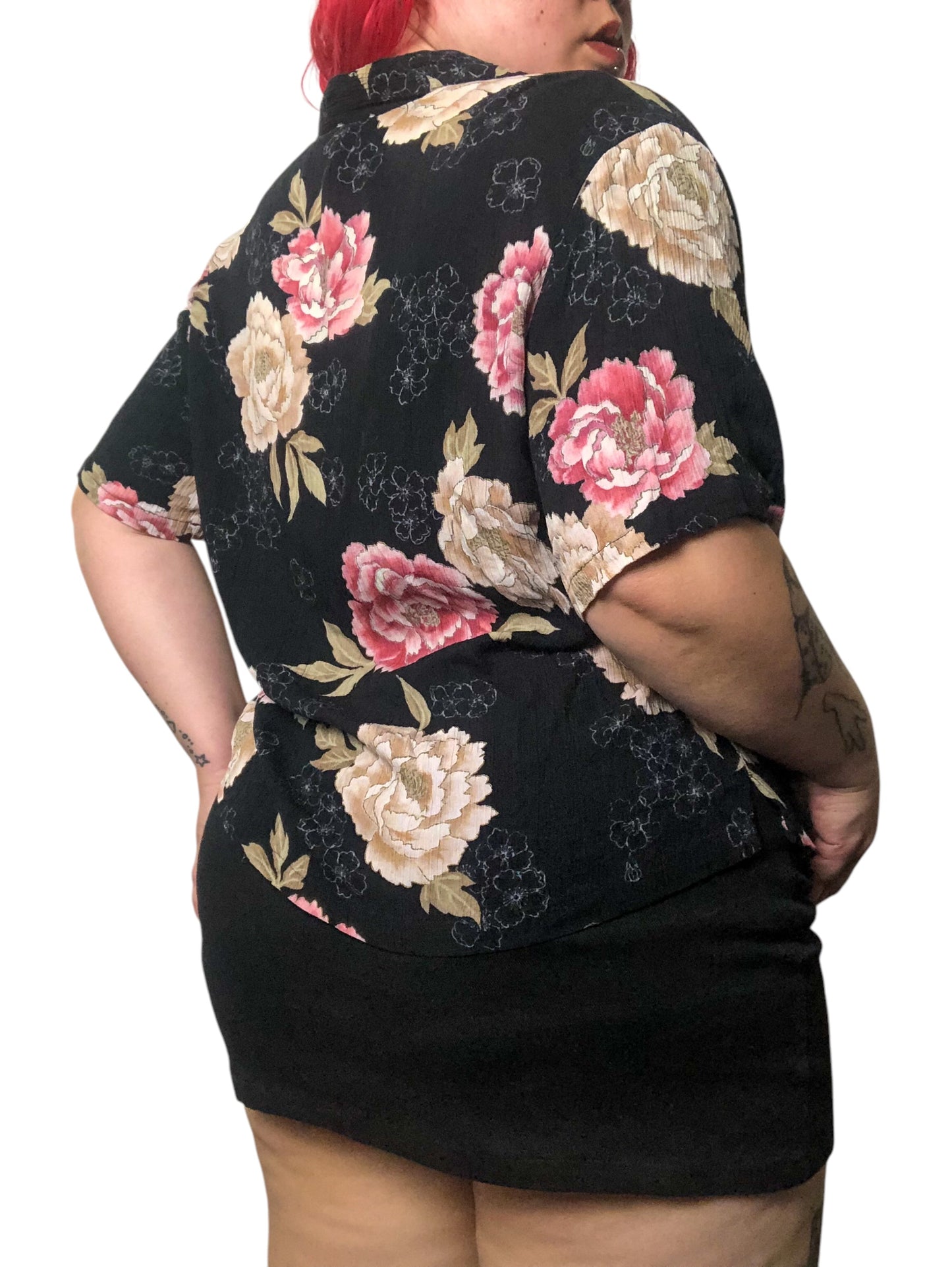 90’s Bishop St. Black Floral Print Button Down Shirt (2X)