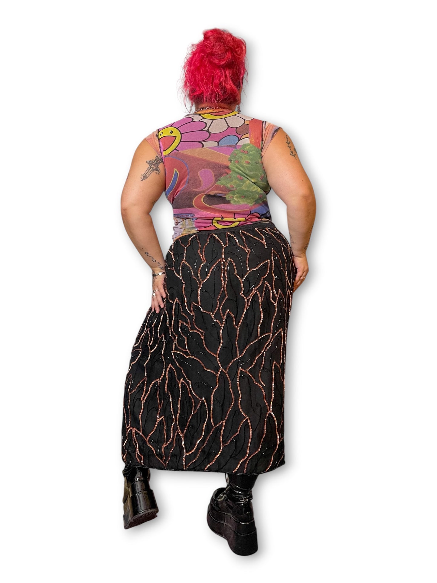90’s Beaded Silk Midi Skirt (1X/2X/3X)