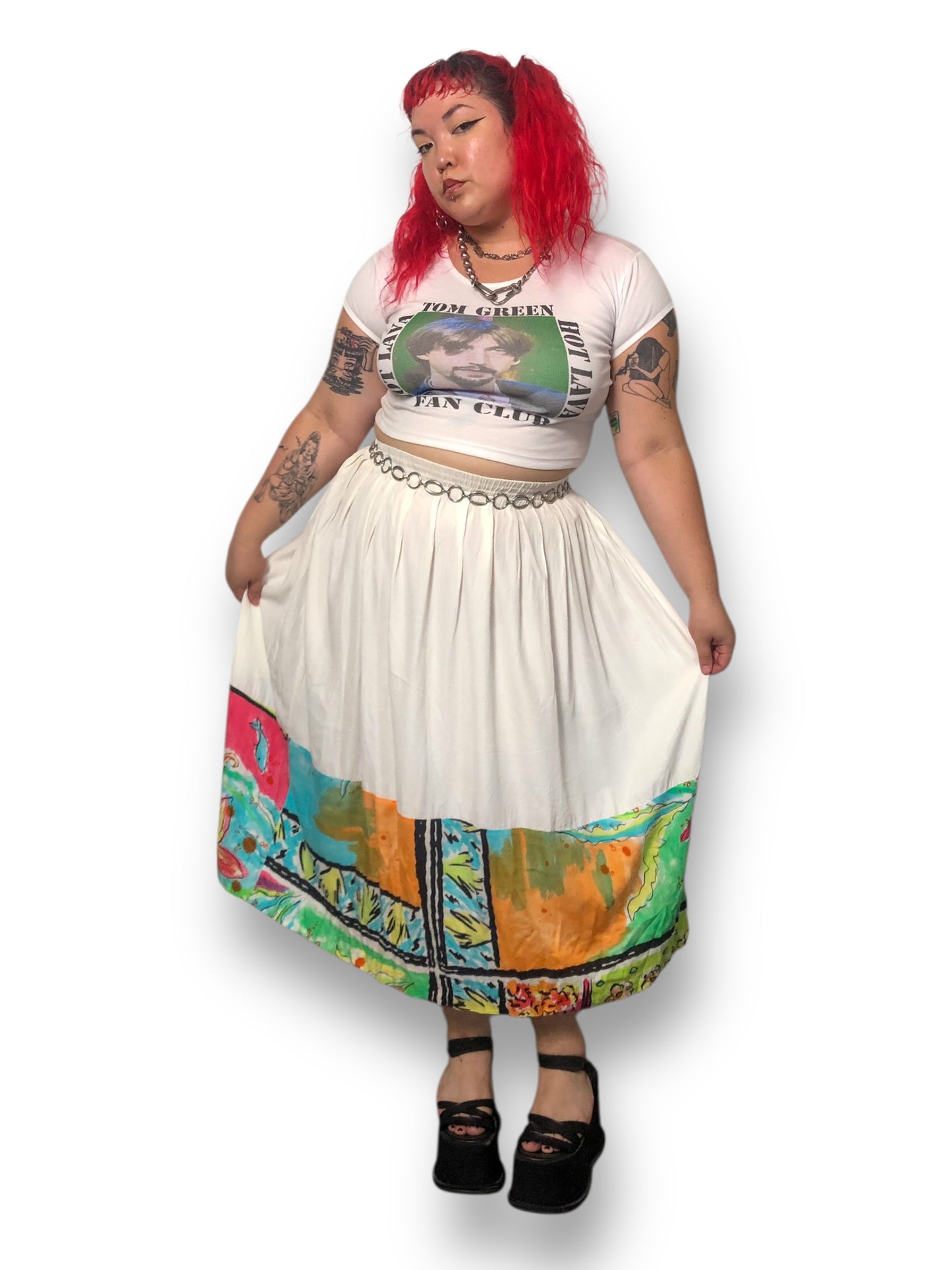 80’s/90’s August Max Woman White Retro Midi Skirt (XL/2X)