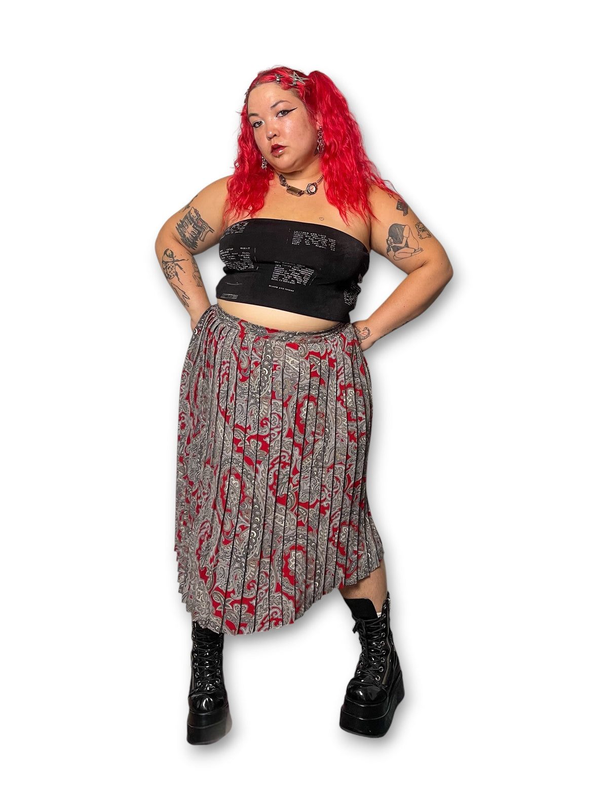 Y2K Paisley Pleated Midi Skirt (XL/1X)