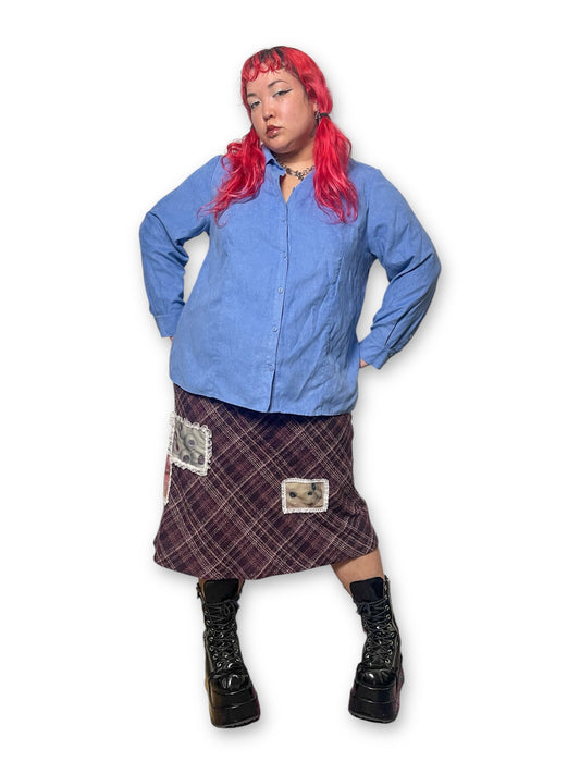 Y2K Faux Suede Button Down Shirt (1X)