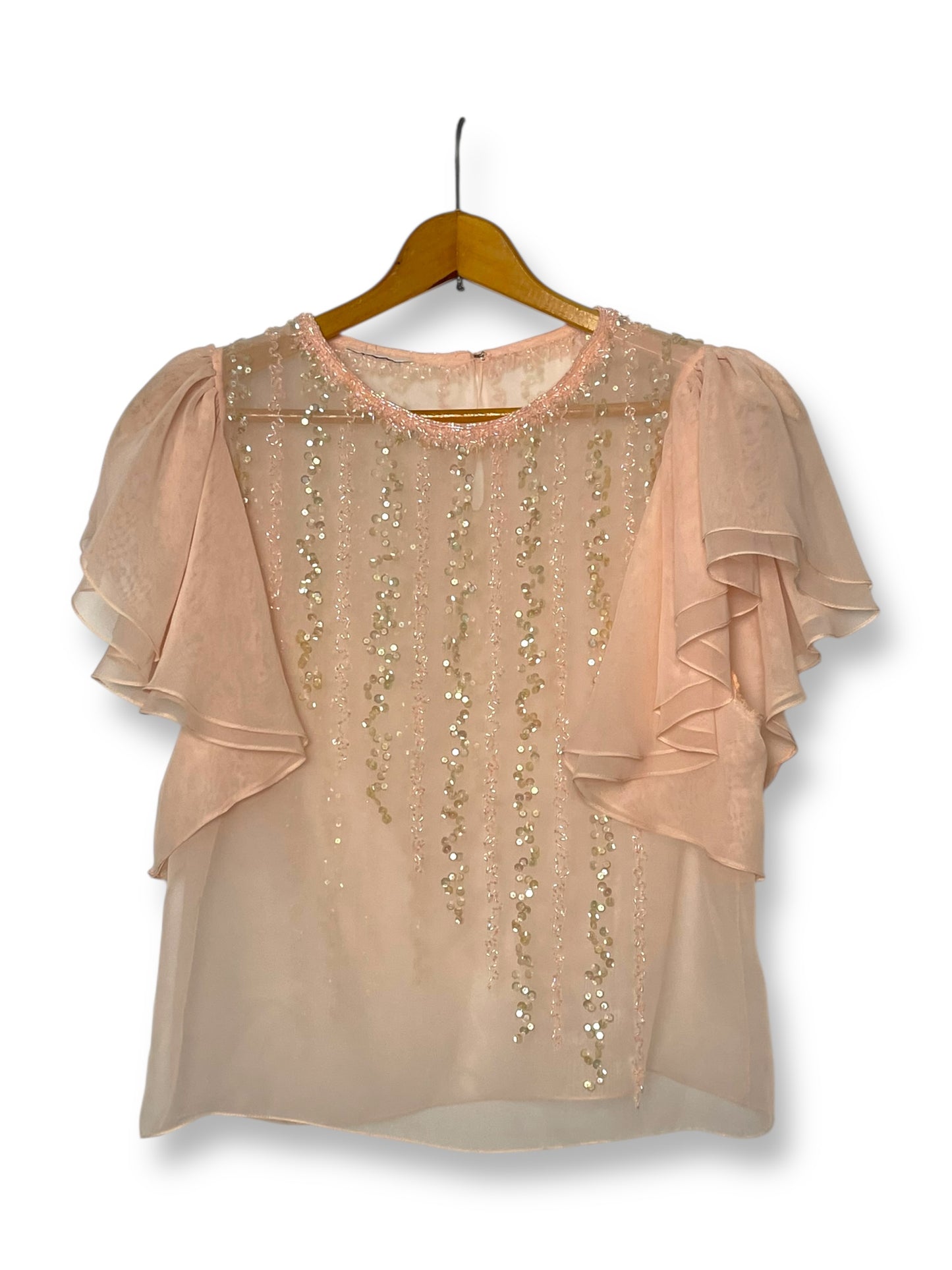 Vintage Baby Pink Beaded Chiffon Blouse (M/L)