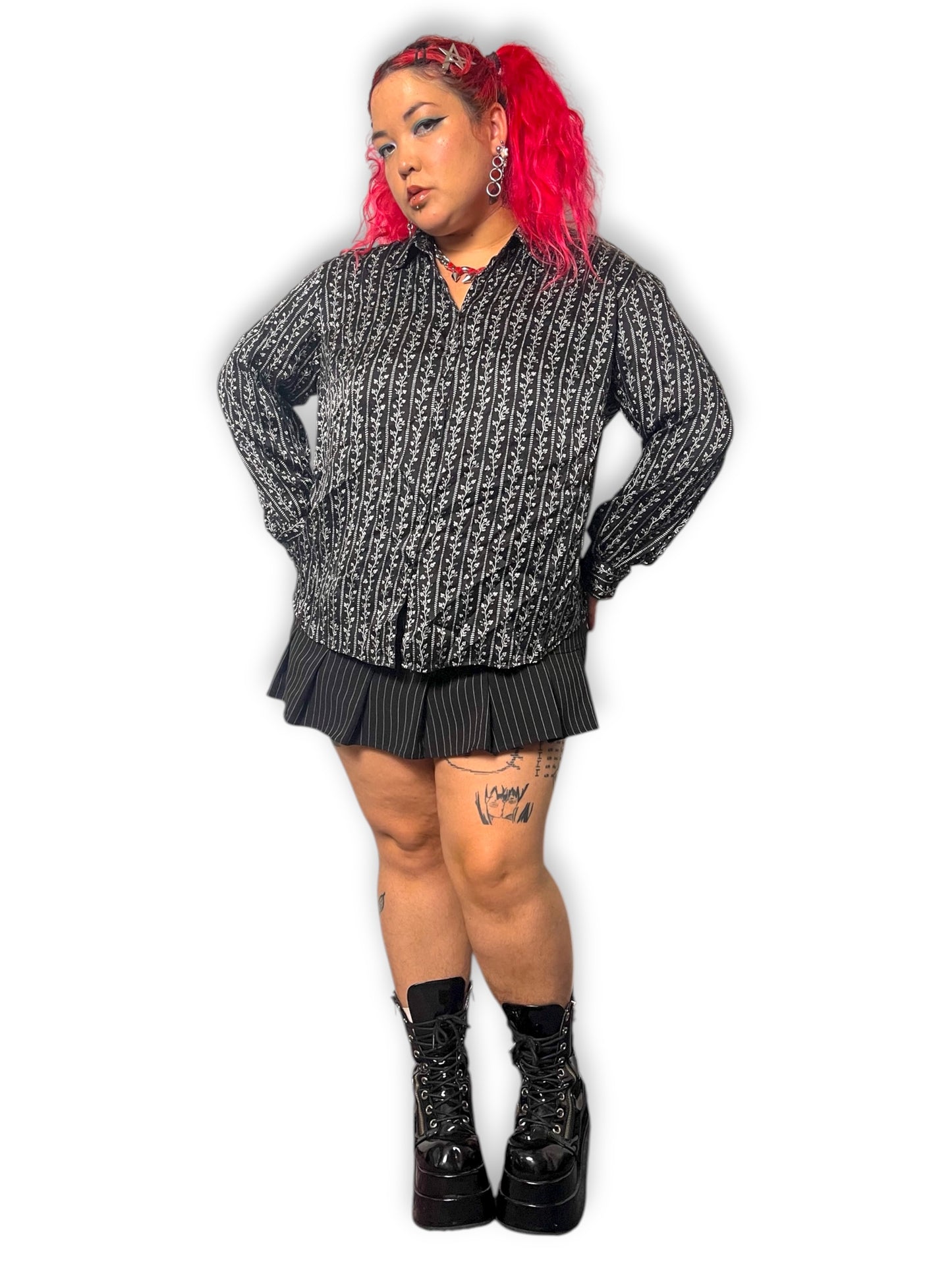 90’s/Y2K Style & Co Black and White Floral Print Blouse (3X)