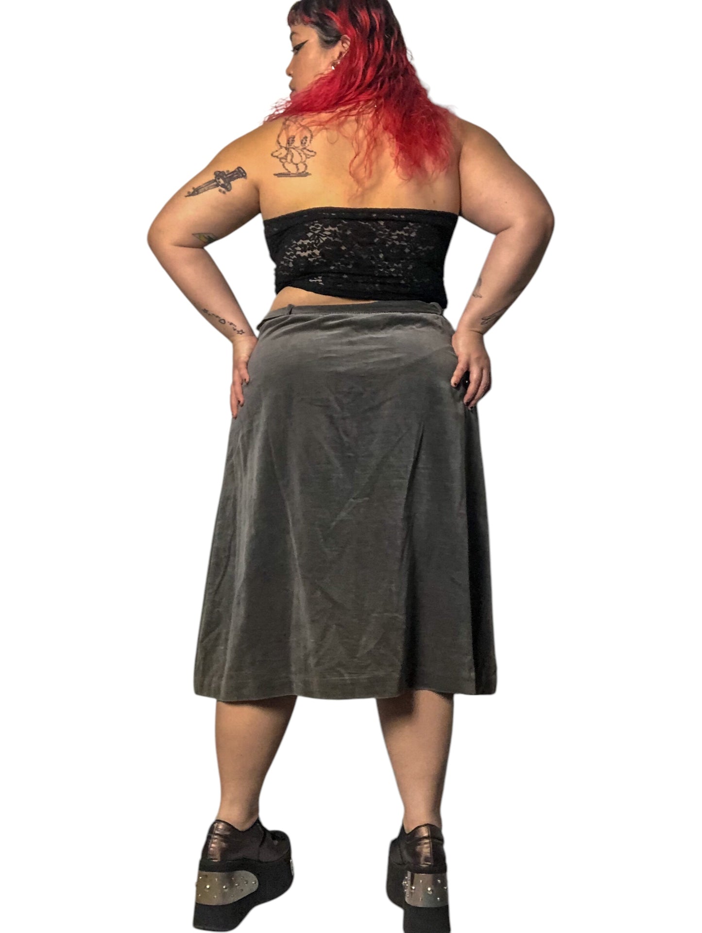 80’s/90’s Tumbleweeds Gray Velvet Skirt (XL/2X/3X)