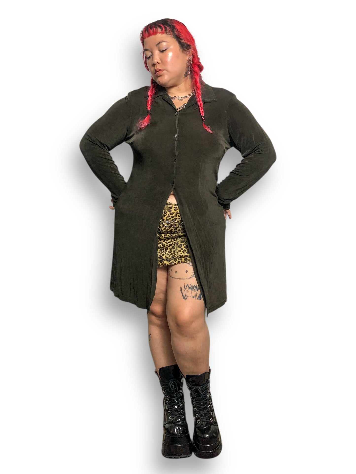 90’s Ronni Nicole II by Ouida Olive Green Slinky Cardigan (L/XL)