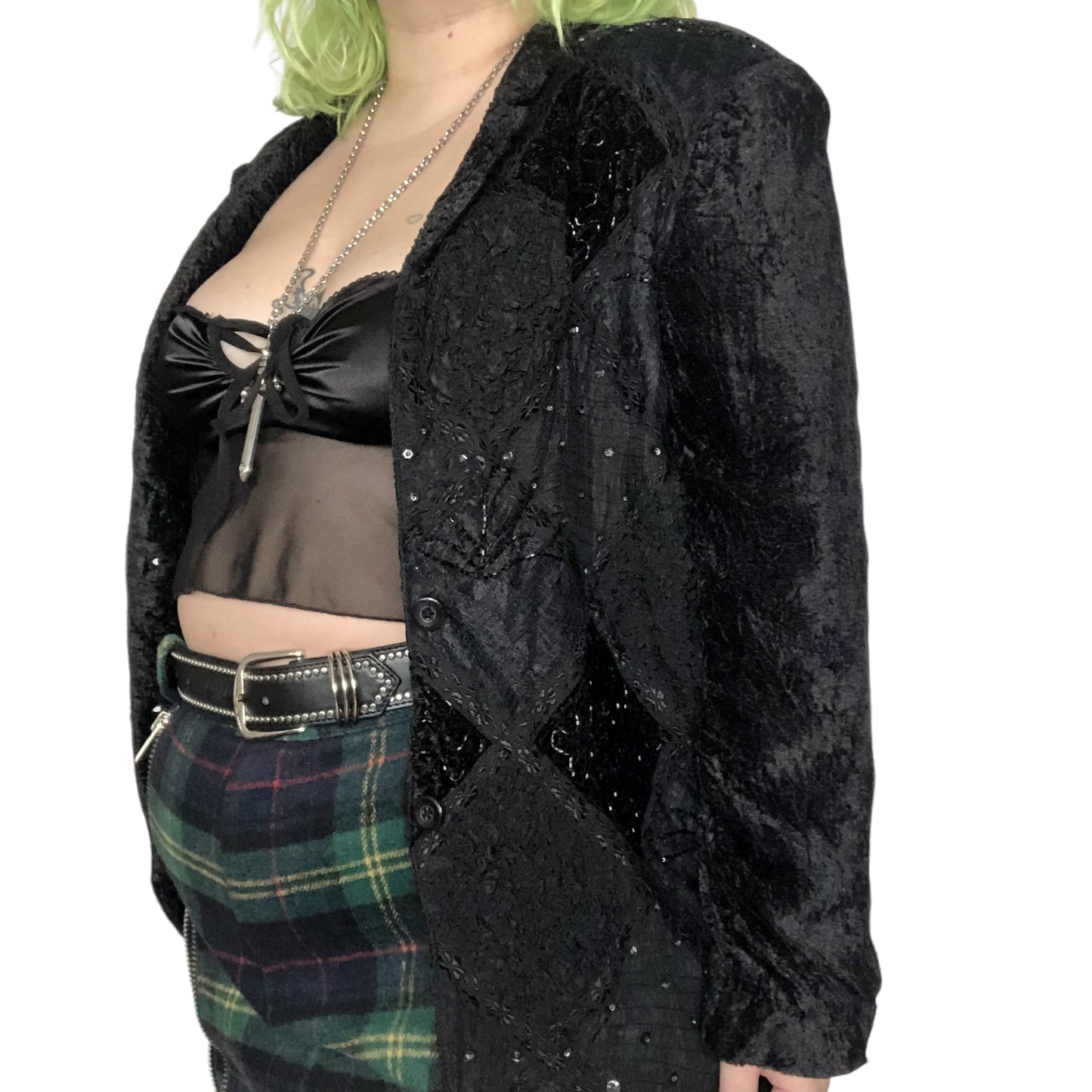 90’s/Y2K Sandy Starkman Black Patchwork Velvet Blazer (M)