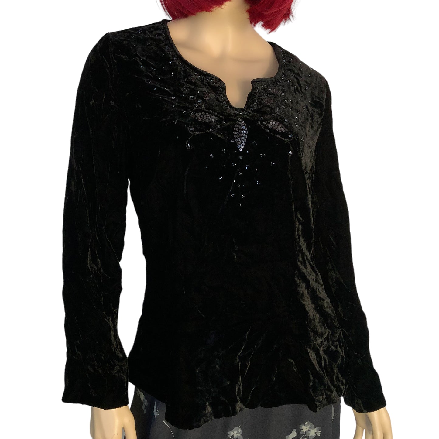 Y2K Emma James Black Velvet Long Sleeve Top (L)