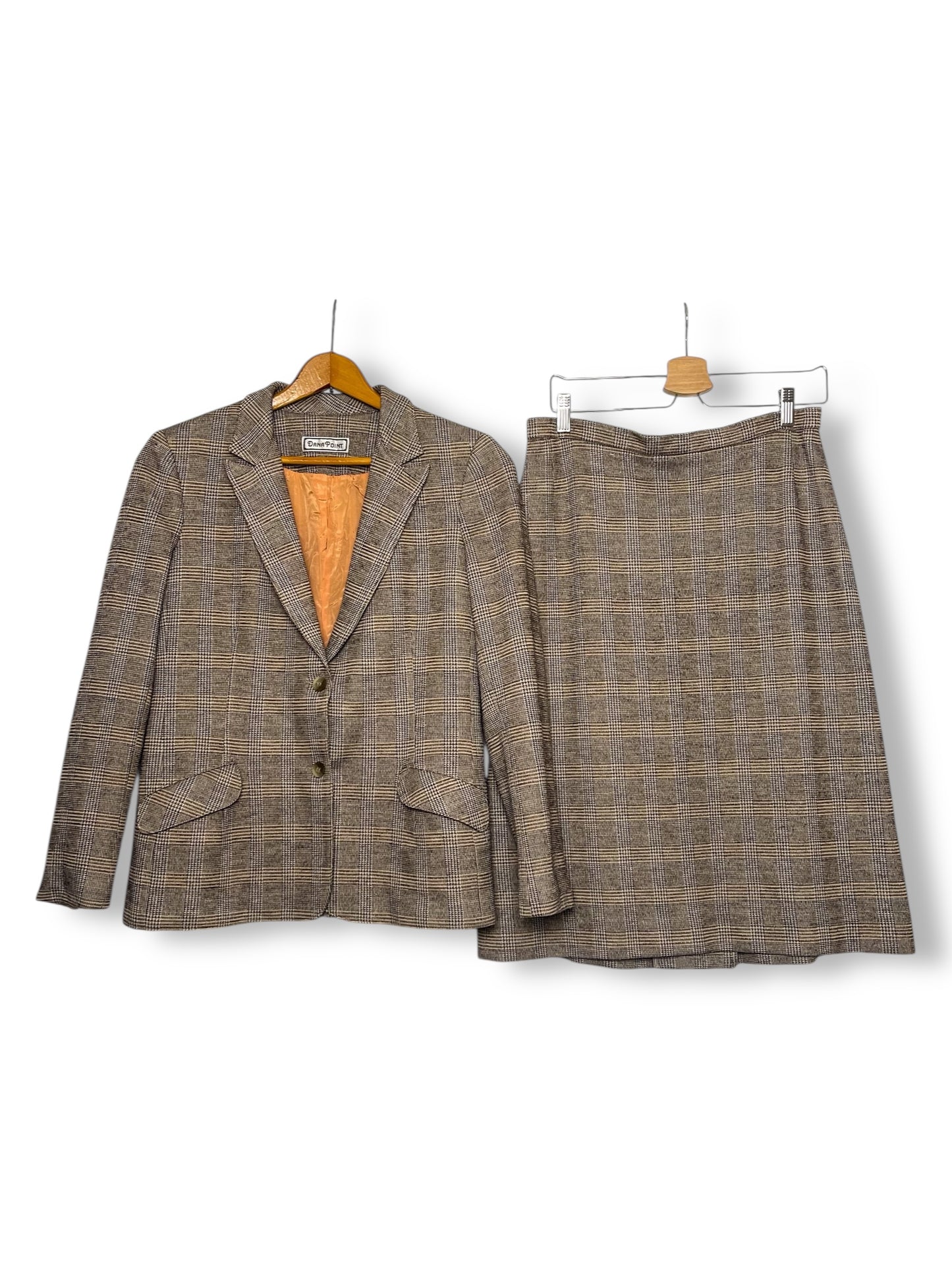 60’s/70’s Dana Point Brown Plaid Skirt Suit (L)