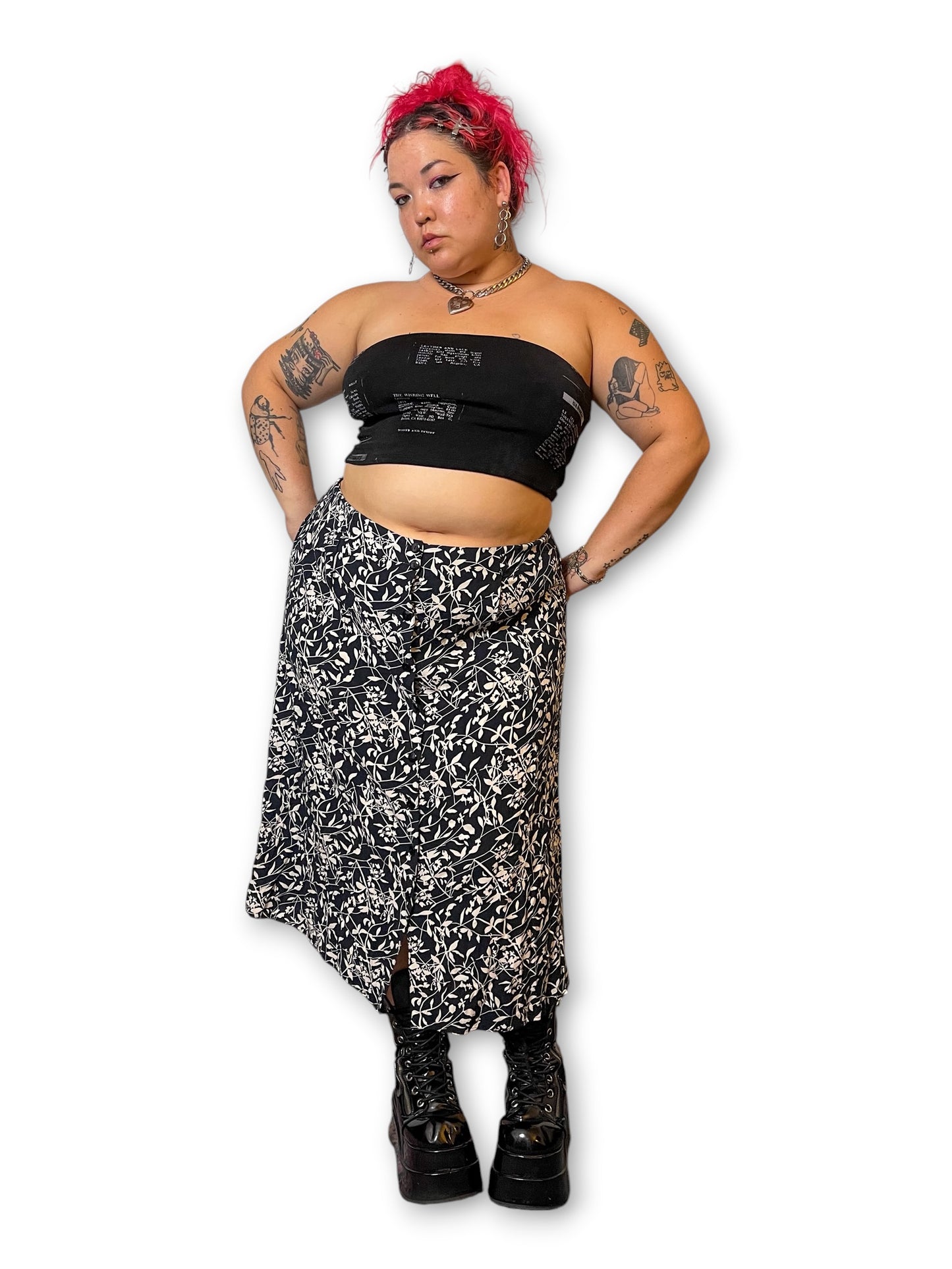 Y2K Leafy Print Midi Skirt (2X/3X)