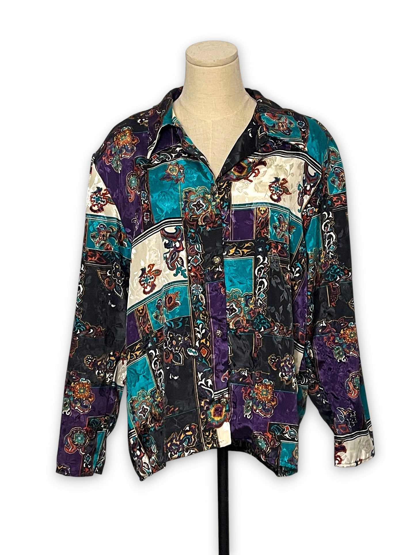 80’s/90’s Retro Satin Print Blouse (L/XL)