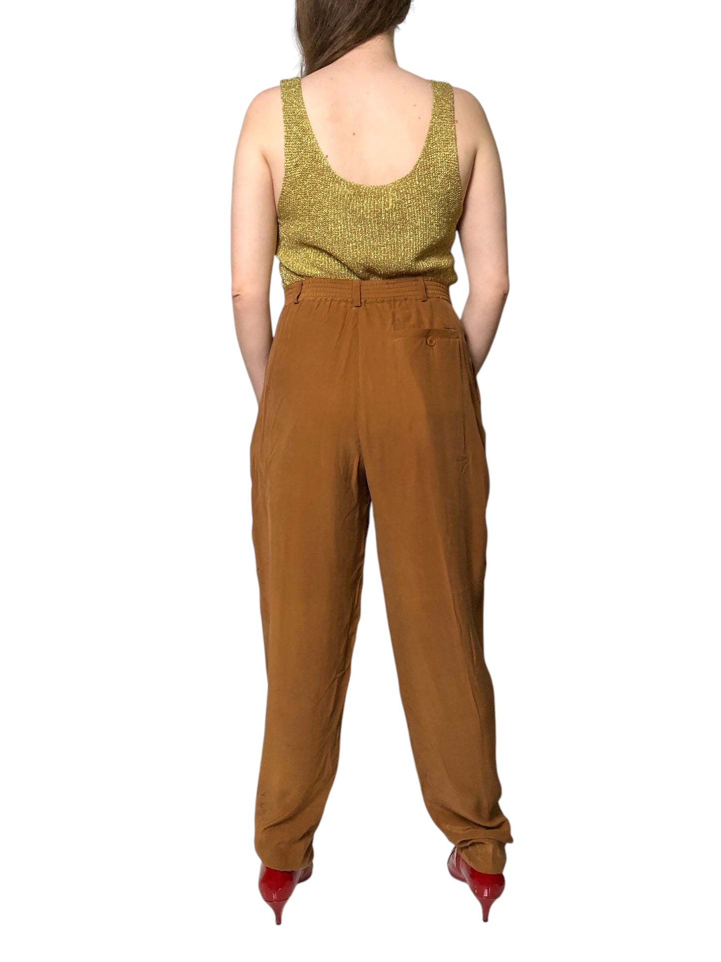 90’s Silk Club Copper Brown Pleated Pants (L)