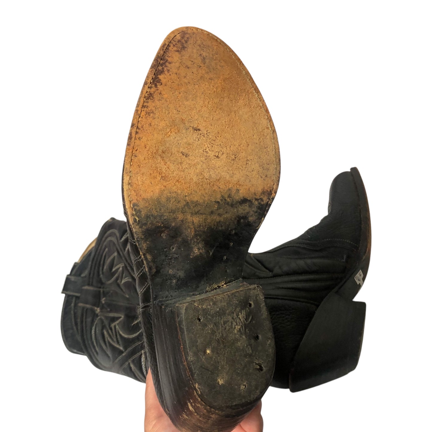 Vintage Artesania Jlaquepaoue Black Leather Cowboy Boots
