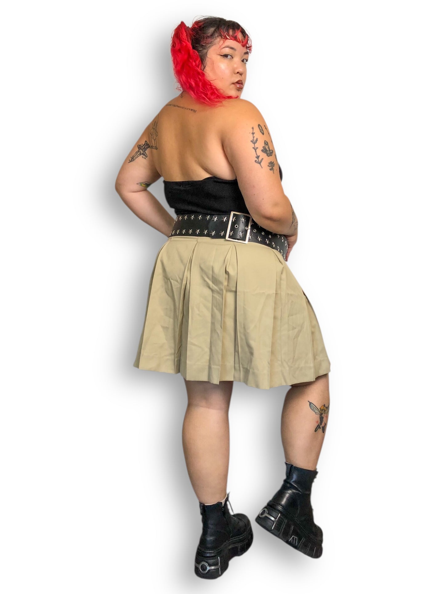 90’s/Y2K Mills Uniform Co Khaki Pleated Skirt (2X)
