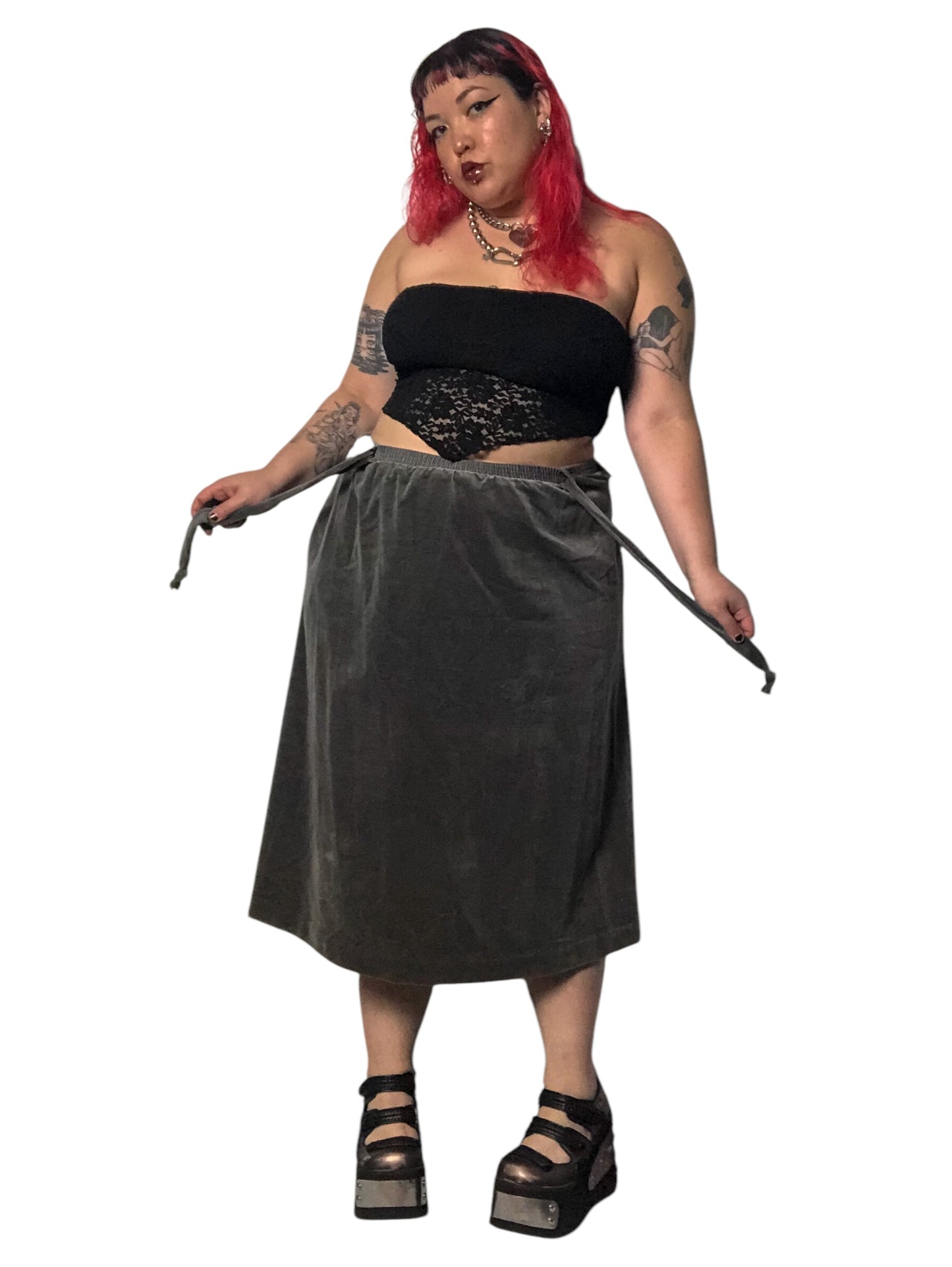 80’s/90’s Tumbleweeds Gray Velvet Skirt (XL/2X/3X)