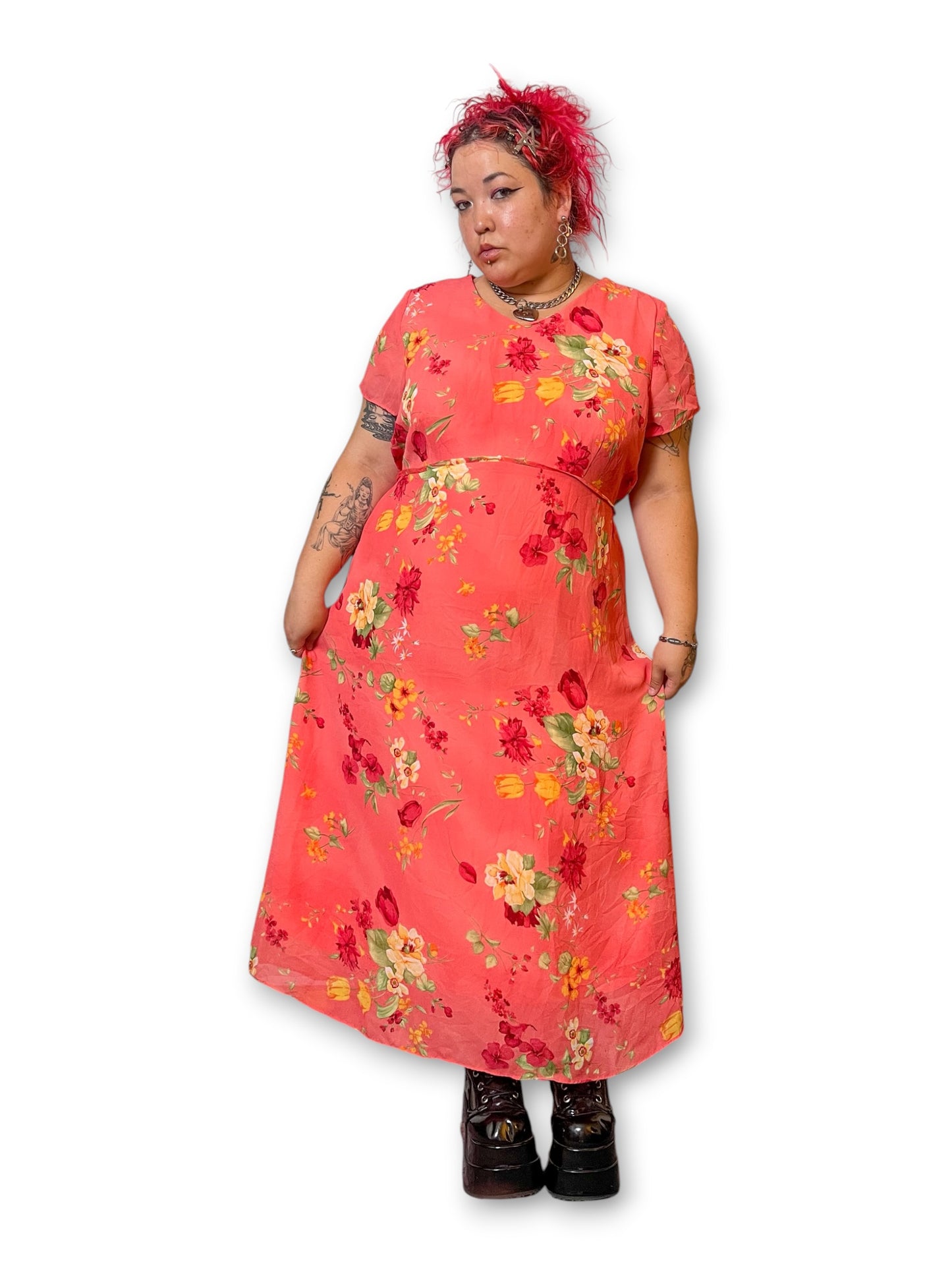 Y2K Floral Pink Maxi Dress (2X)