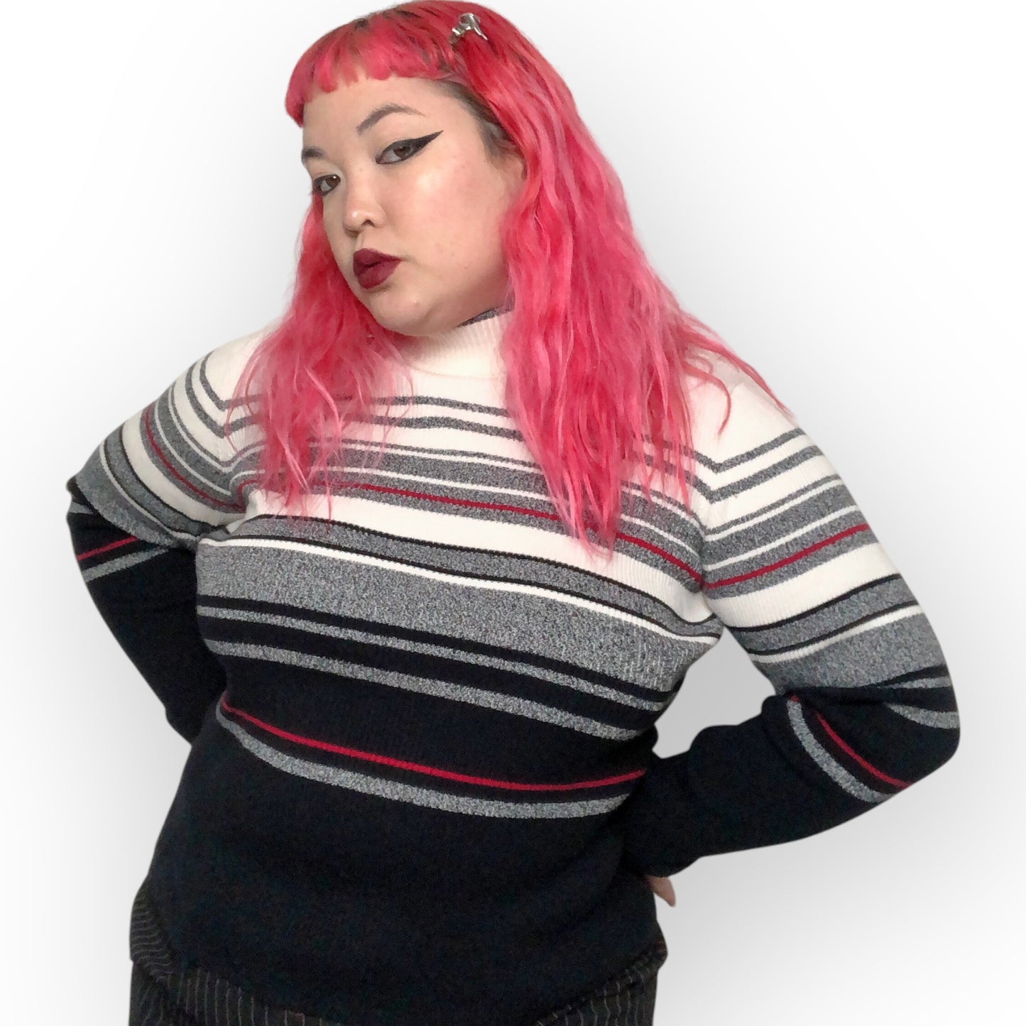 90’s Karen Scott Striped Mock Turtleneck Sweater (XL)