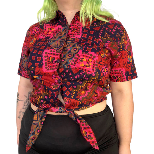 90’s Miz California Fuschia Retro Print Blouse (M/L)