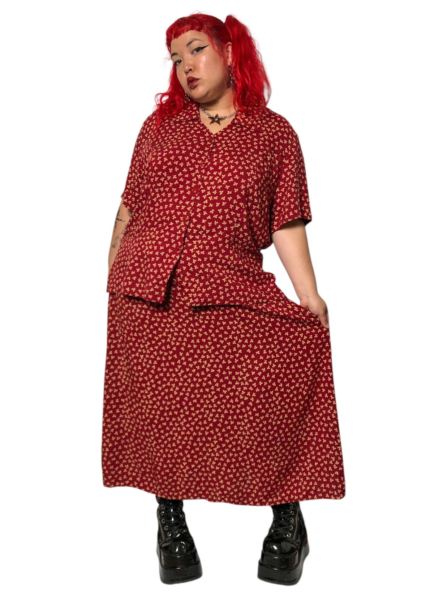 90’s Maggie McNaughton Burgundy Print 2-Piece Set (3X)