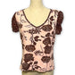 Y2K Pink and Brown Floral Print Top (S/M)
