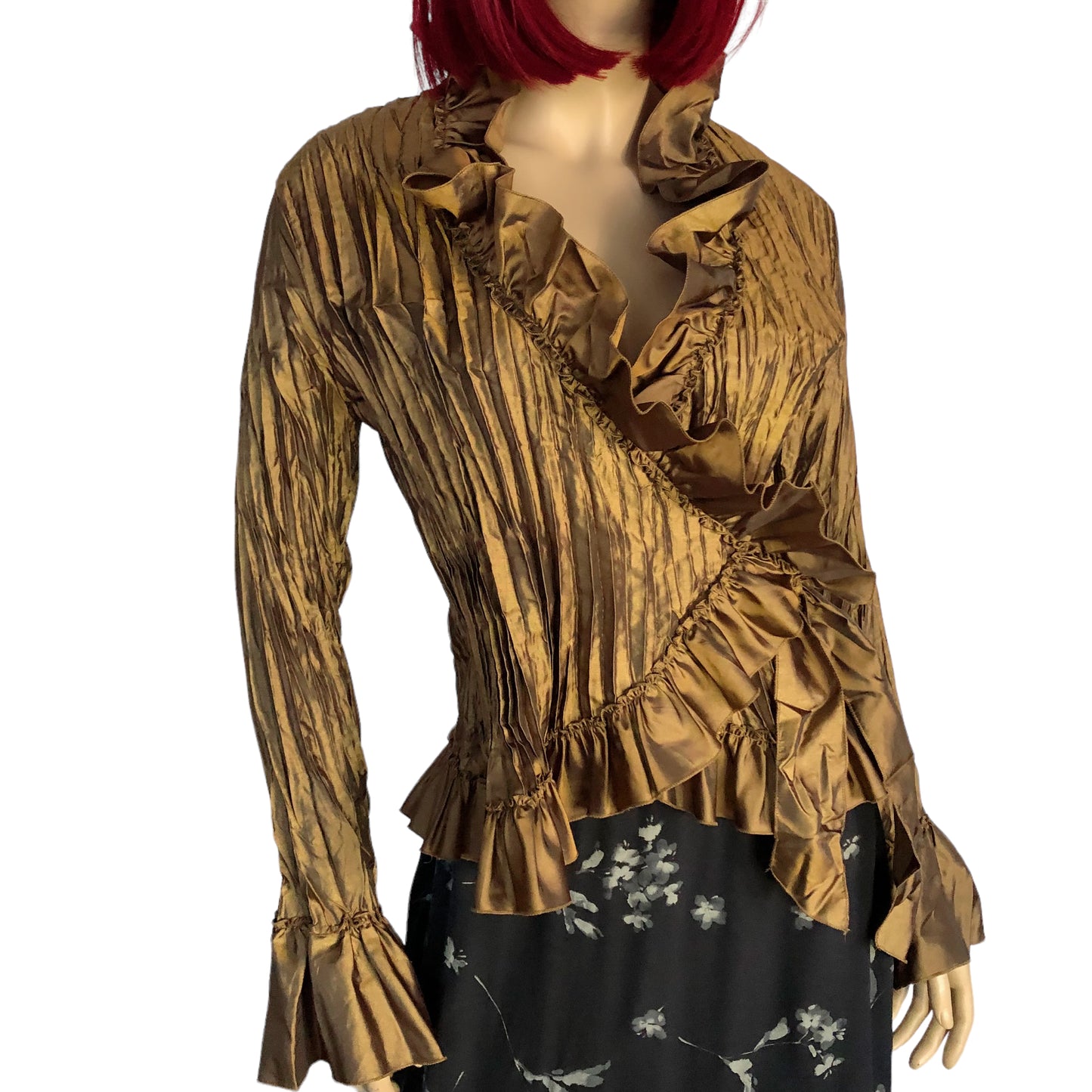 90’s Allison Taylor Gold Pleated Long Sleeve Top (M/L)