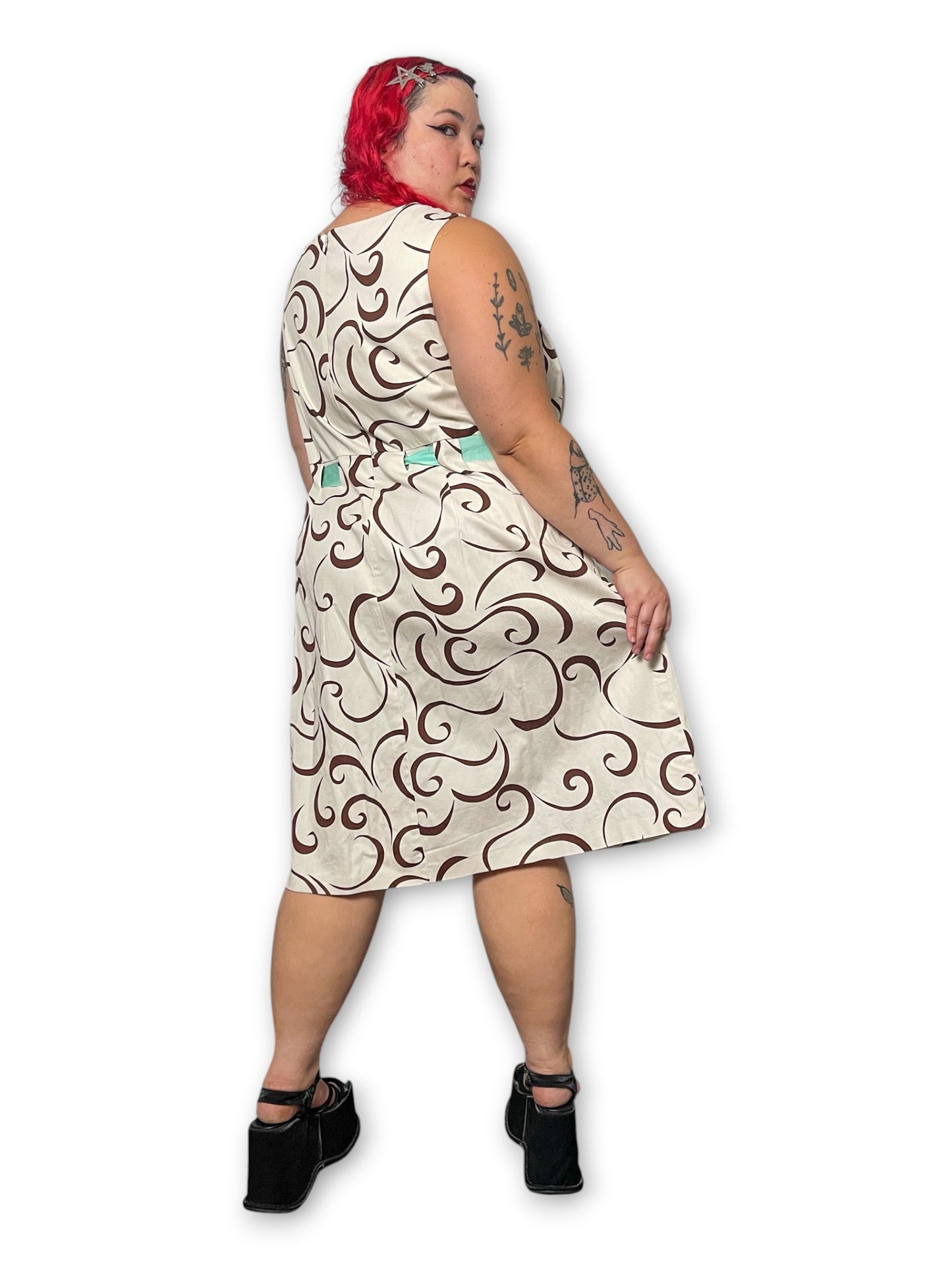 Y2K Swirl Print A-Line Dress (3X)
