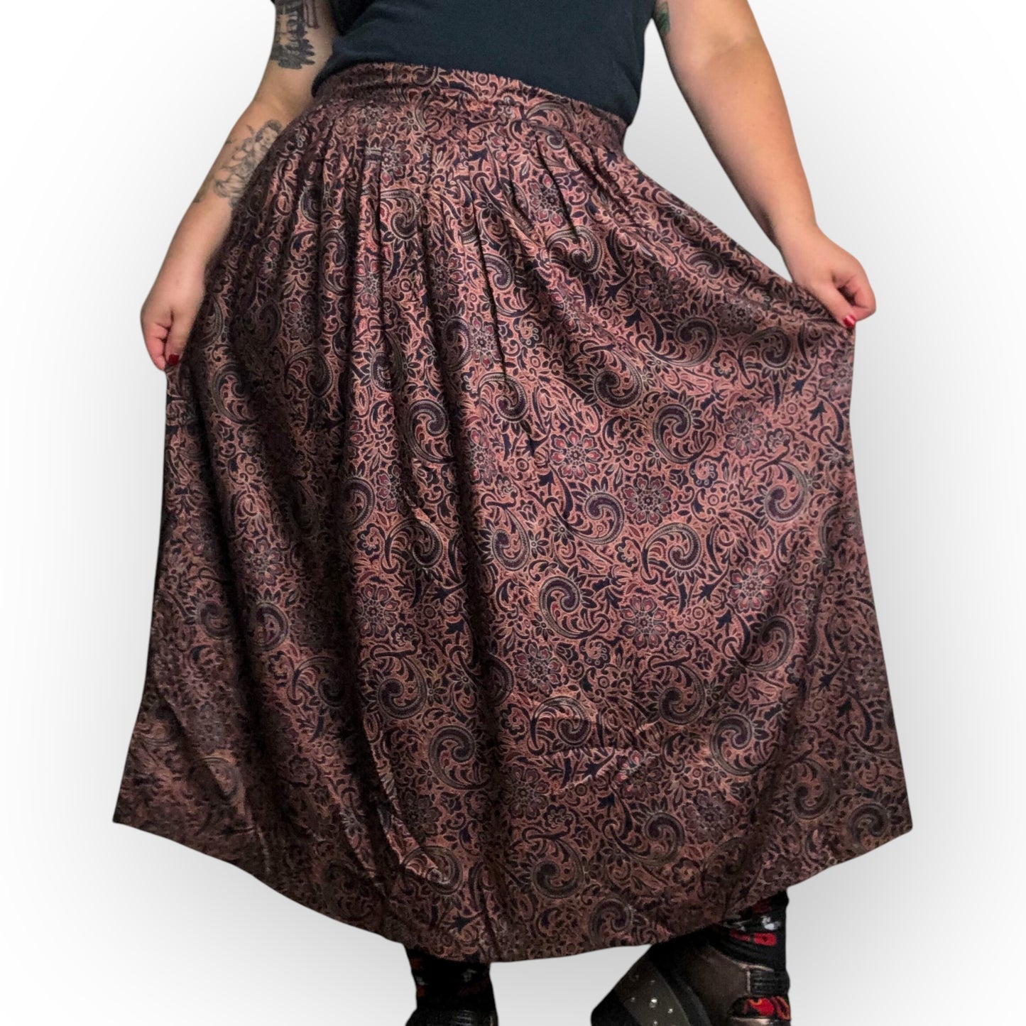 Y2K Charter Club Navy Floral Paisley Print Midi Skirt (2X)