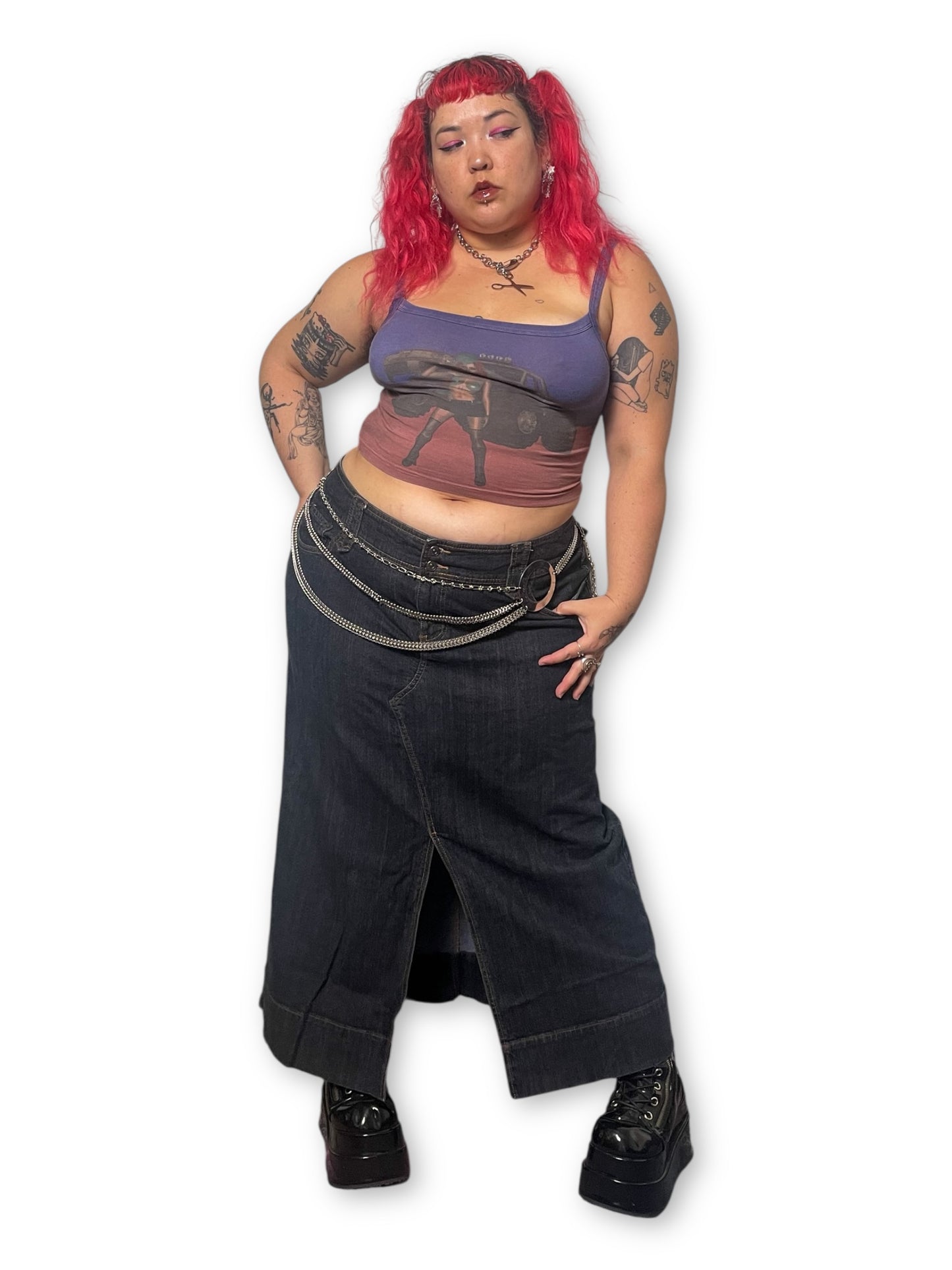 90’s/Y2K Dark Wash Denim Midi Skirt (3X)