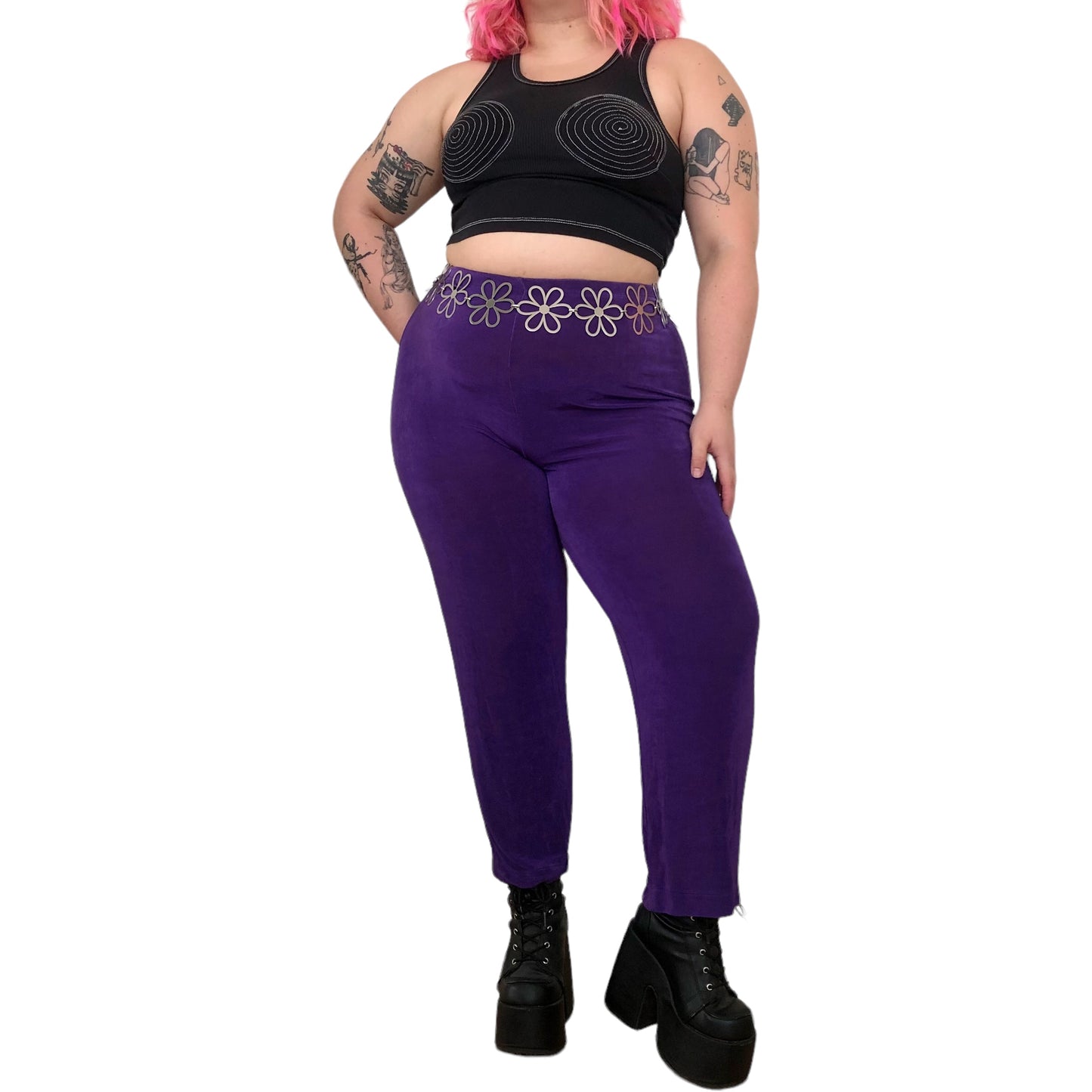 80’s Slinky Purple Ribbed Pants (L/XL/2X)
