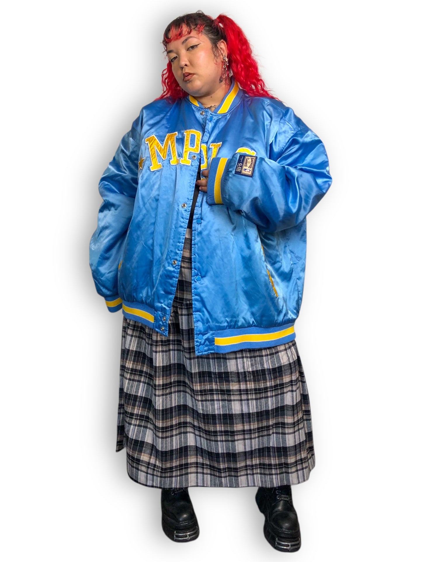 90’s Hardwood Classics Minneapolis Lakers Sky Blue Satin Bomber Jacket (3X/4X/5X/6X)