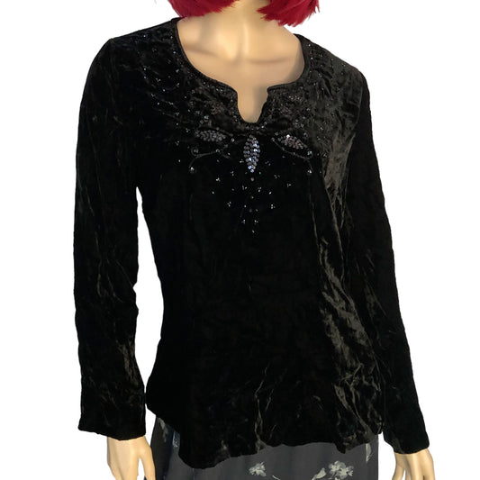 Y2K Emma James Black Velvet Long Sleeve Top (L)