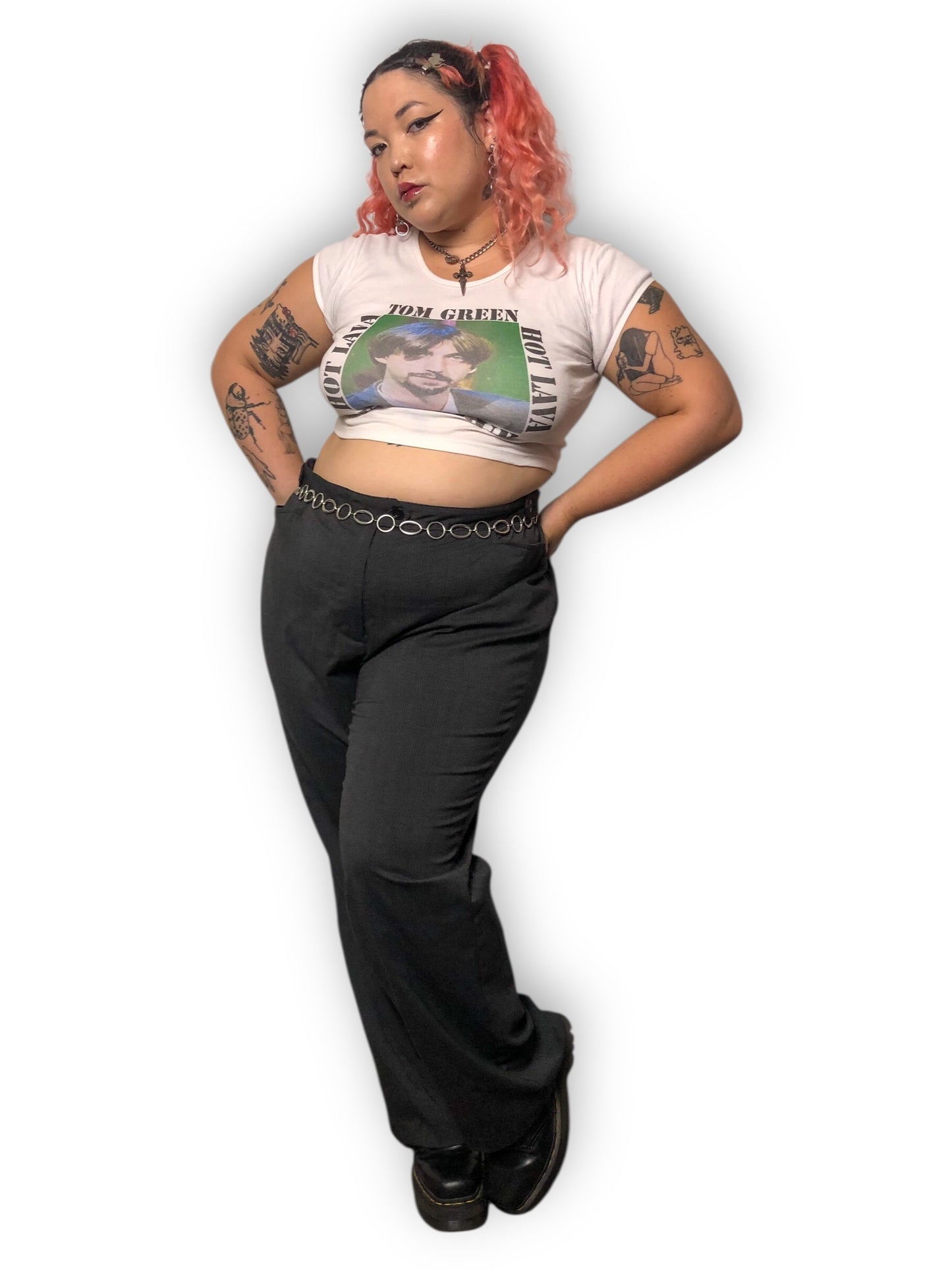 Y2K/Modern Maggie Barnes Gray and Black Pinstripe Slacks (3X)