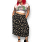 Y2K Sag Harbor Black Floral Print Midi Skirt (2X)