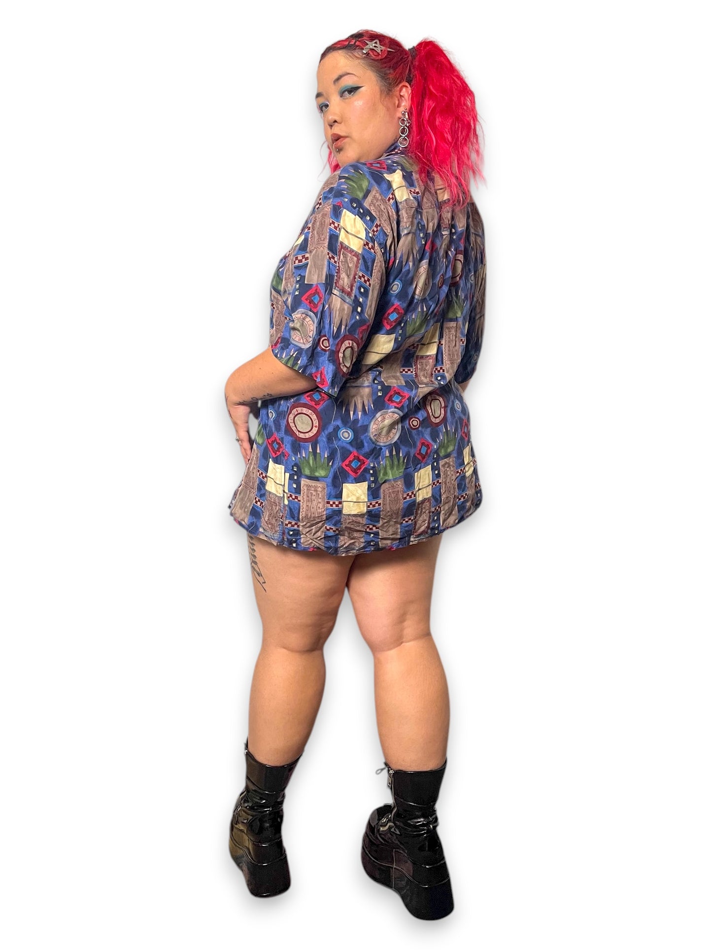 70’s Burma Bibas Blue Graphic Print Shirt (XL/2X)