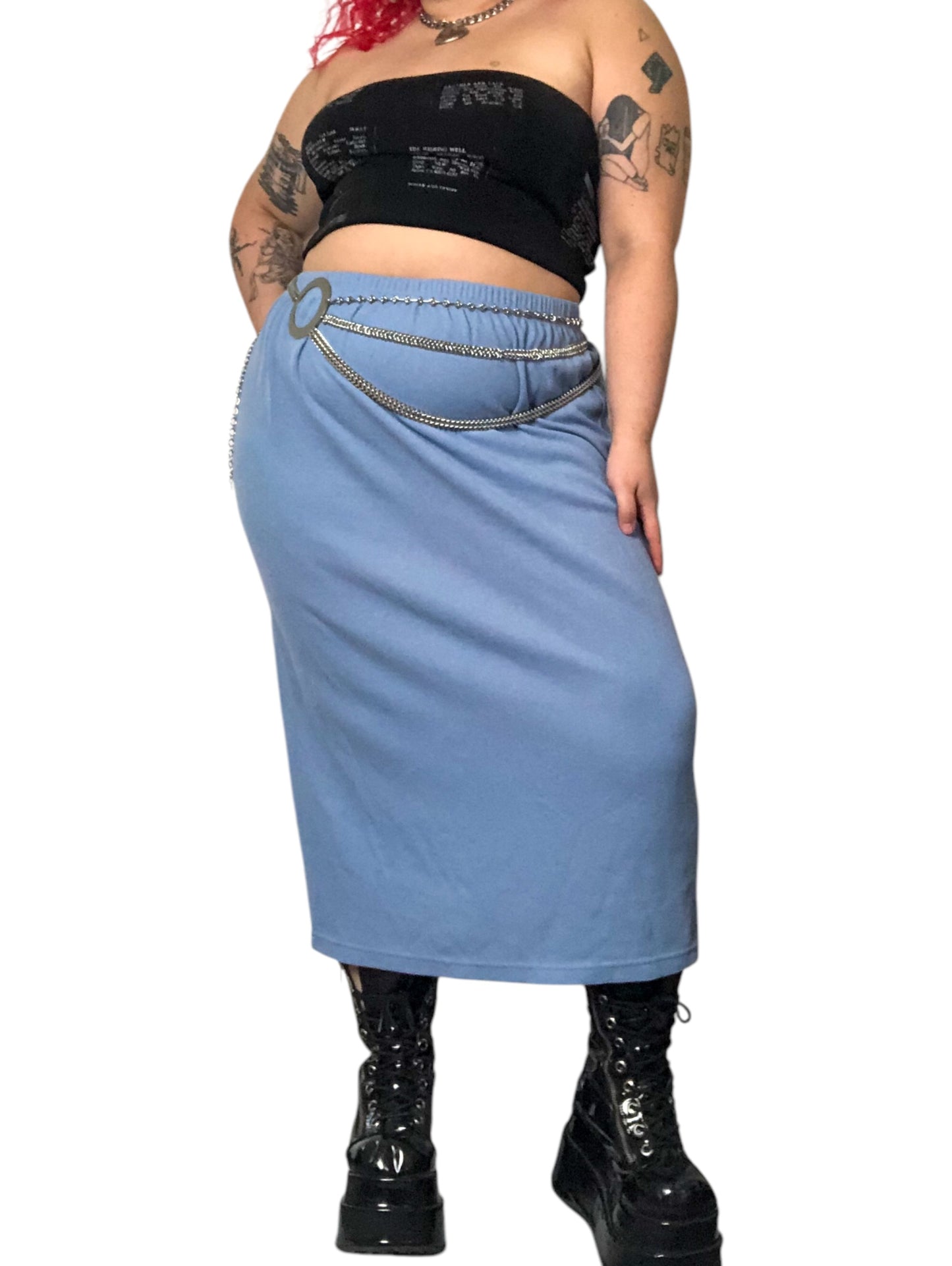 90’s Damasport Baby Blue Rib Knit Midi Skirt (3X)