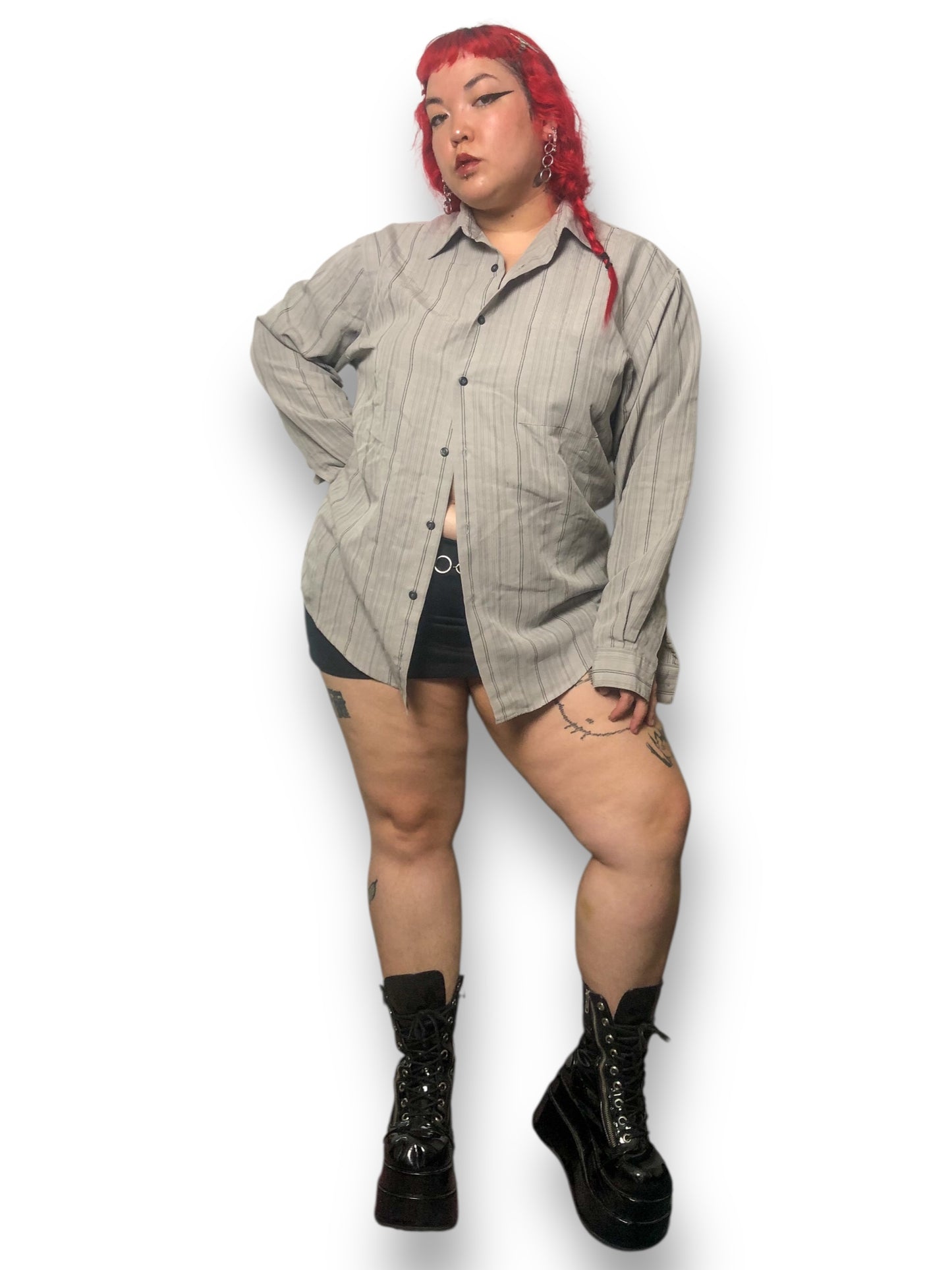 80’s/90’s Alfani Gray Striped Button Down Shirt (XL/2X)