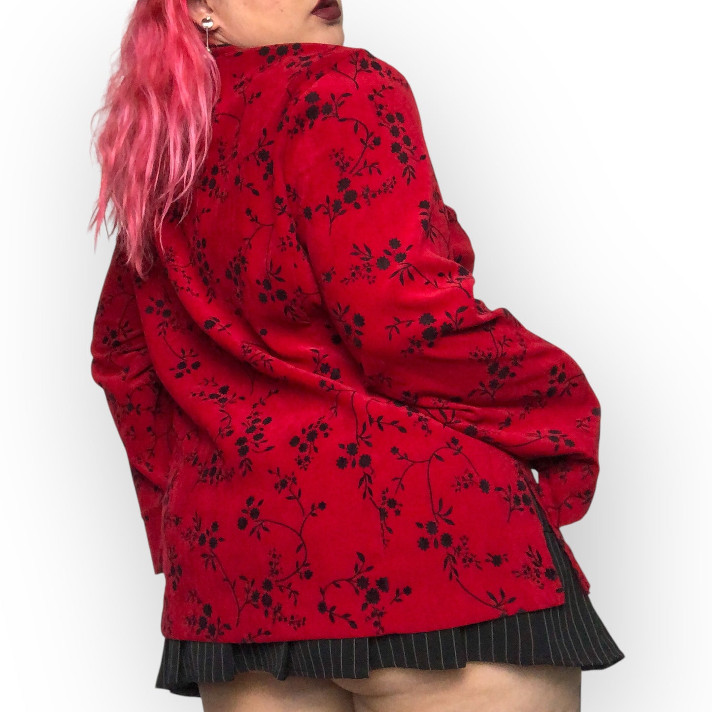 Y2K Elementz Red Floral Print Blazer (2X)