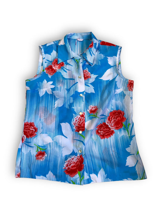 60’s/70’s Floral Sleeveless Blouse (L)
